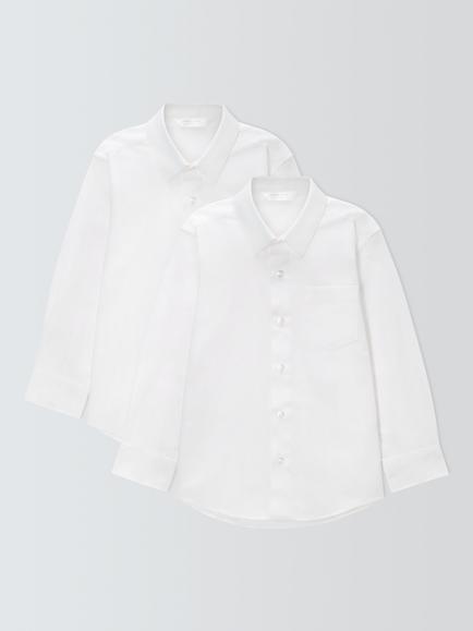 John Lewis Boys' GOTS Organic Cotton Long Sleeve School Shirt, Pack of 2, White, White