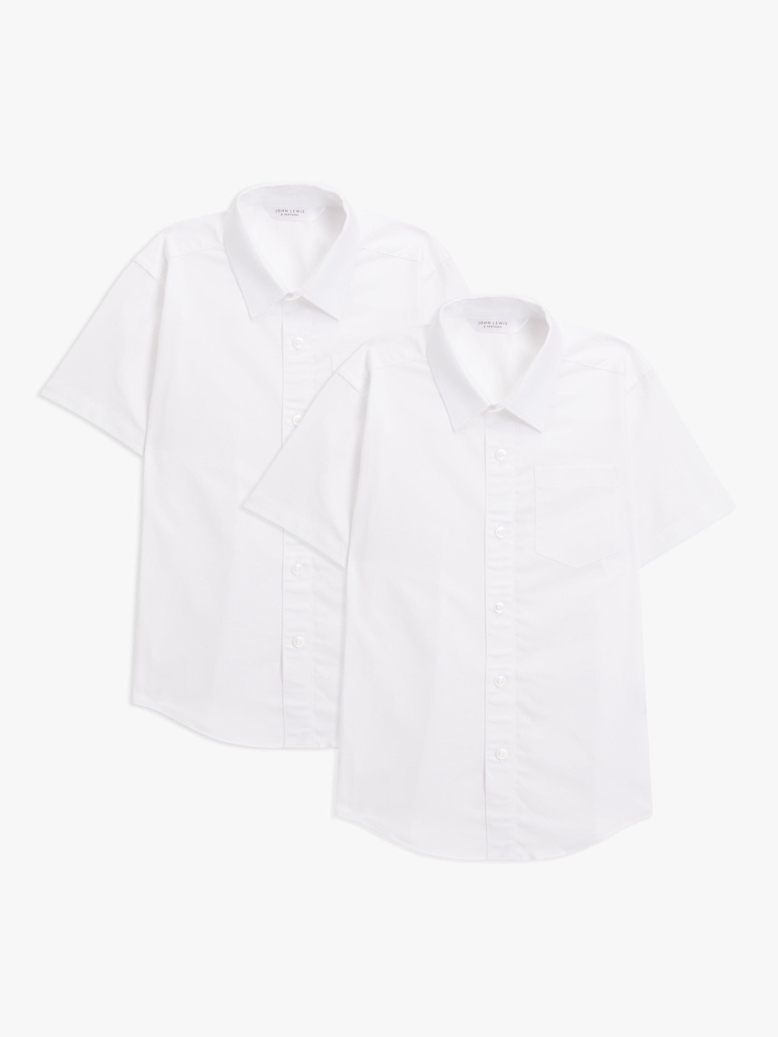 Product image 1 of 6, which shows John Lewis GOTS Organic Cotton Short Sleeve School Shirt, Pack of 2, White, 3 years