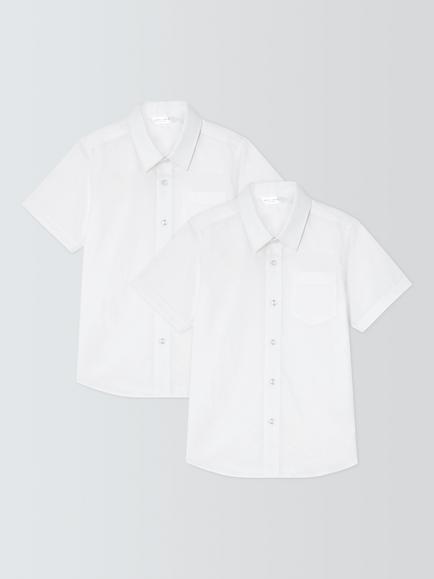 John Lewis Boys' Organic Cotton Short Sleeve School Shirt, Pack of 2, White, White