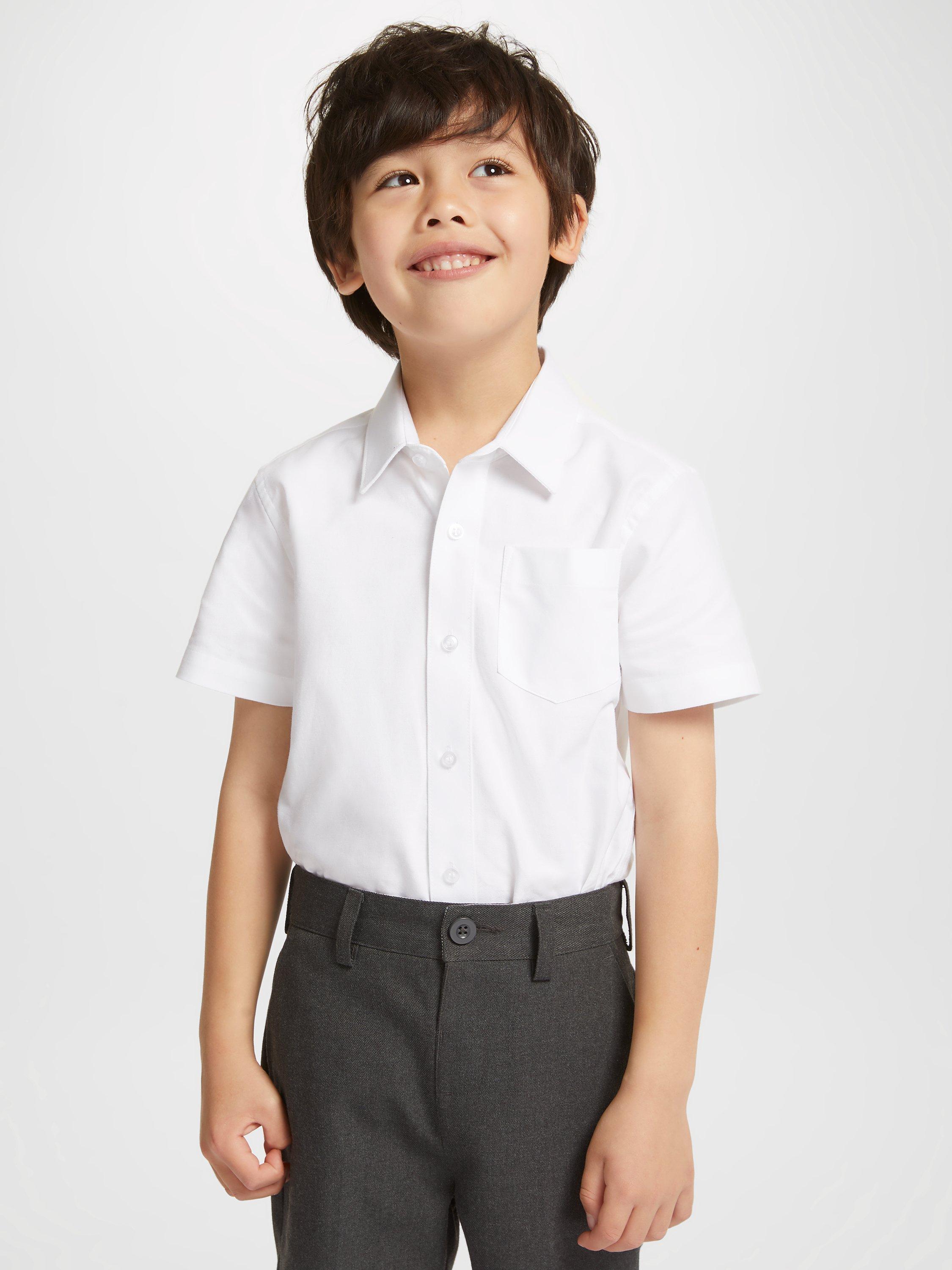 Product image 5 of 6, which shows John Lewis GOTS Organic Cotton Short Sleeve School Shirt, Pack of 2, White, 3 years