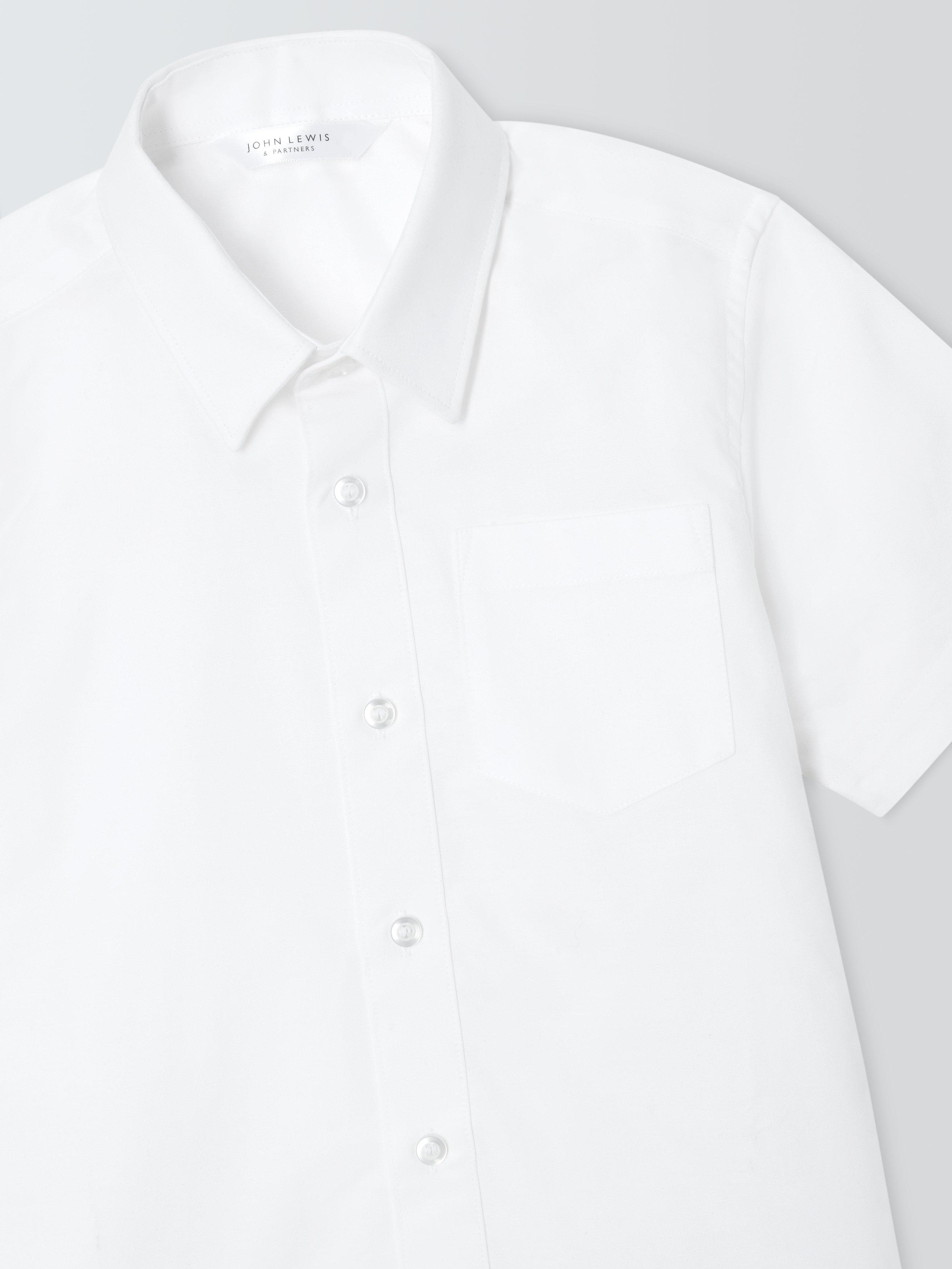 Product image 6 of 6, which shows John Lewis GOTS Organic Cotton Short Sleeve School Shirt, Pack of 2, White, 3 years