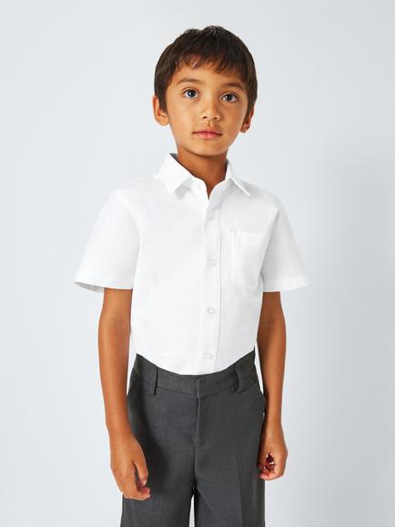 John Lewis Boys' Organic Cotton Short Sleeve School Shirt, Pack of 2, White - view 2, White