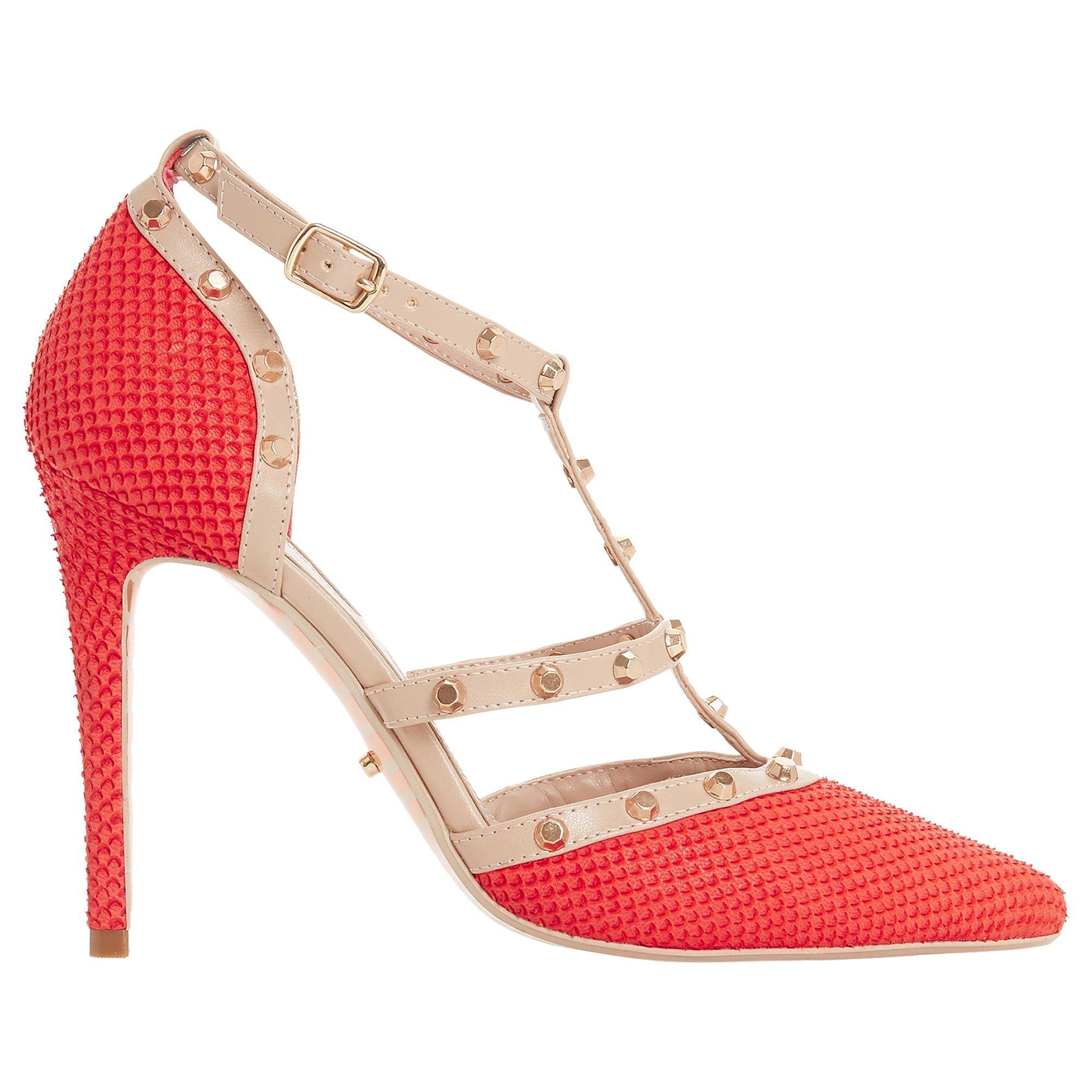 Dune Daenerys Studded Cut Out Court Shoes, Orange Reptile Leather