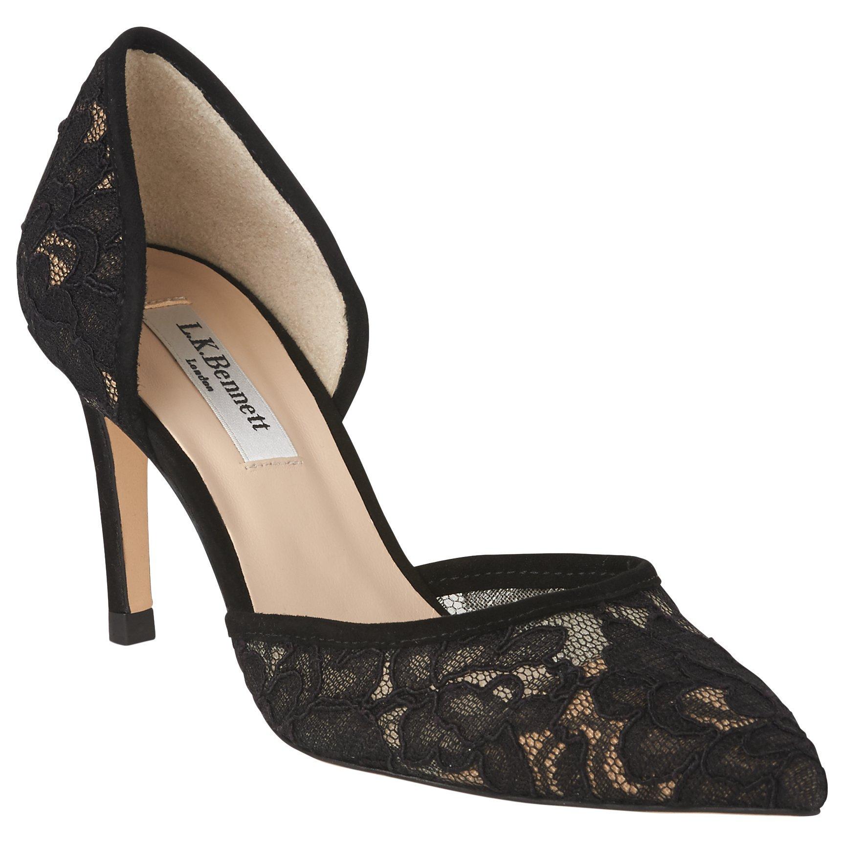 L.K. Bennett Flossie Stiletto Heeled Court Shoes, Black Lace
