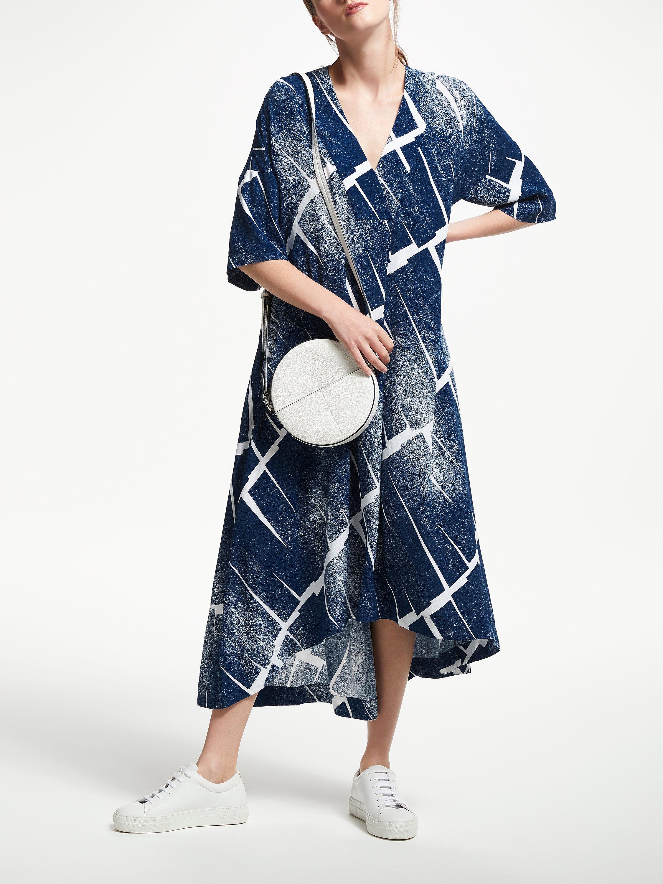 Kin Cross Neck Print Kimono Dress, Blue