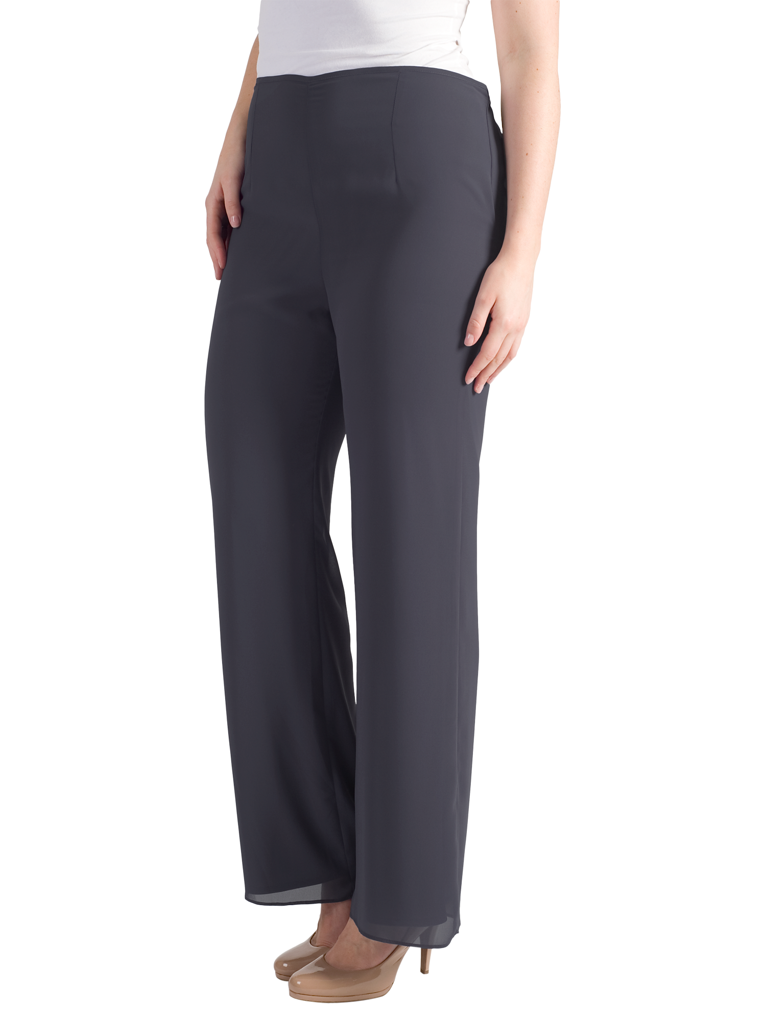 Chesca Satin Trim Chiffon Trousers, Pewter, 24