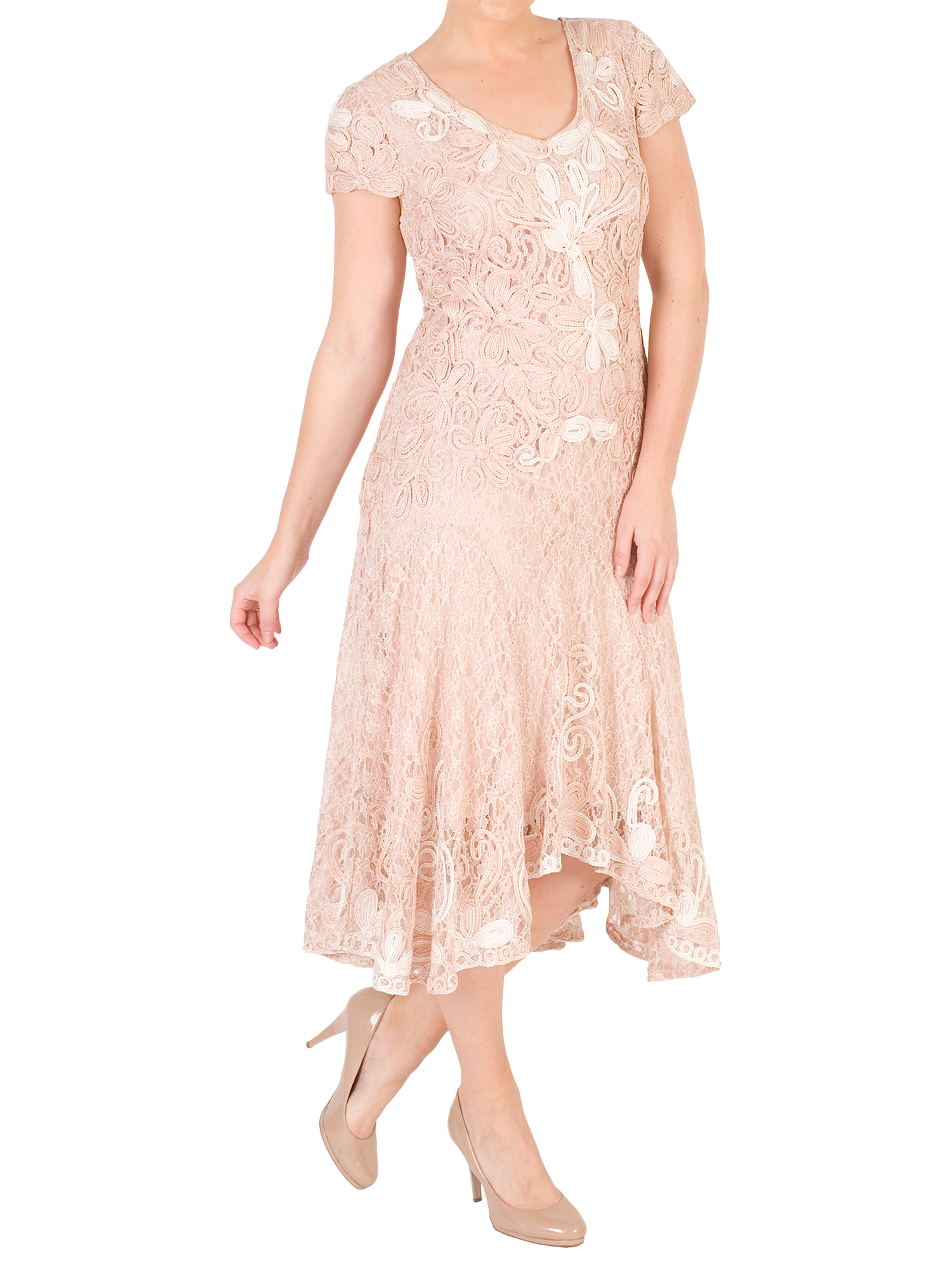 Chesca Ombre Cornelli Lace Dress, Blush/Ivory