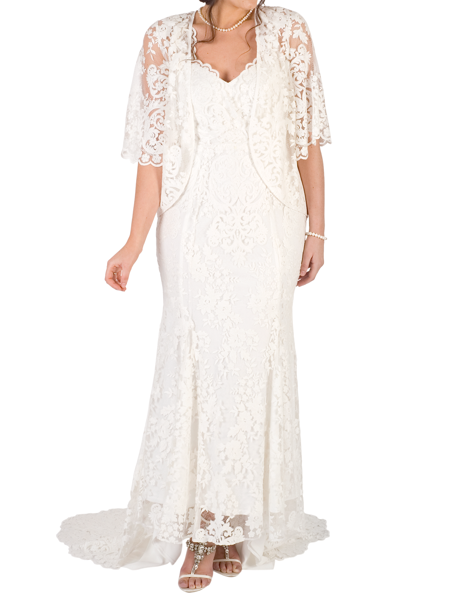 Product image 3 of 5, which shows Chesca Scallop Lace Wedding Dress, Ivory, 12