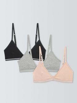 John Lewis Kids' Bras, Pack of 3, Pink/Black/Grey, Multi
