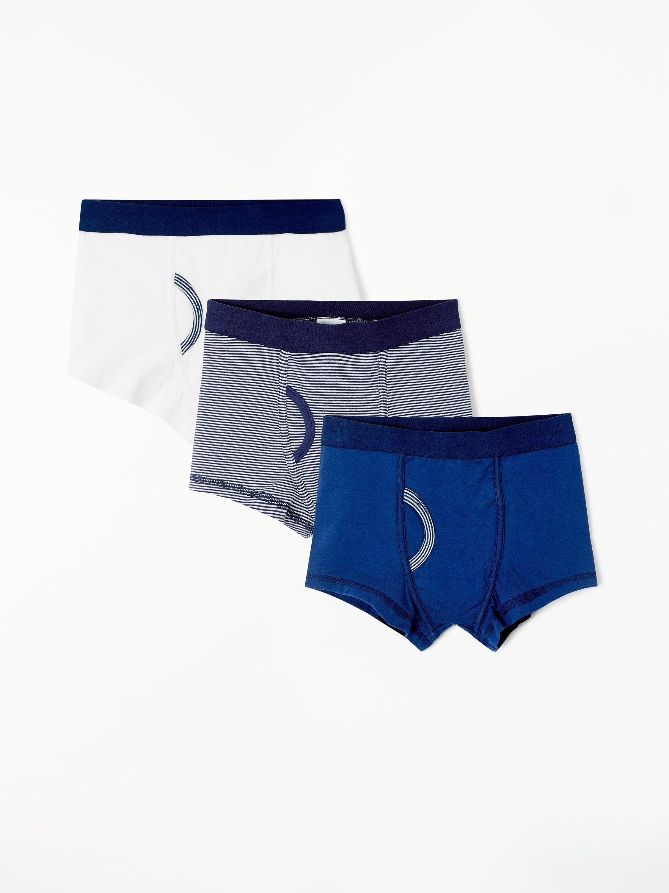 John Lewis Kids' Cotton-Blend Trunks, Pack of 3, Blue
