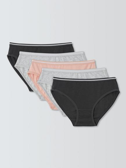 John Lewis Kids' Plain Bikini Briefs, Pack of 5, Black/Multi, Black/Multi