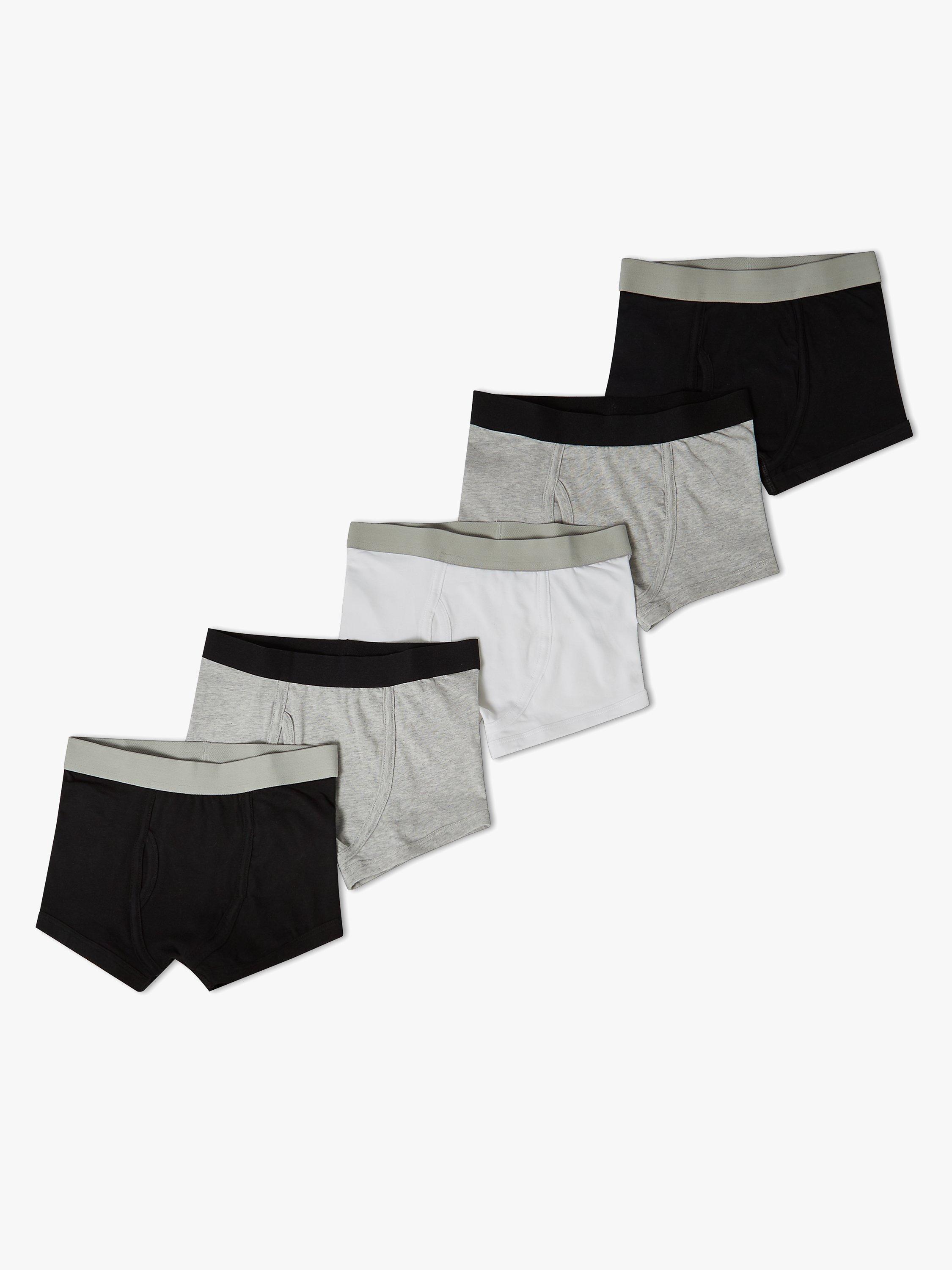 Product image 1 of 2, which shows John Lewis Kids' Trunks, Pack of 5, Black/Grey, 2 years