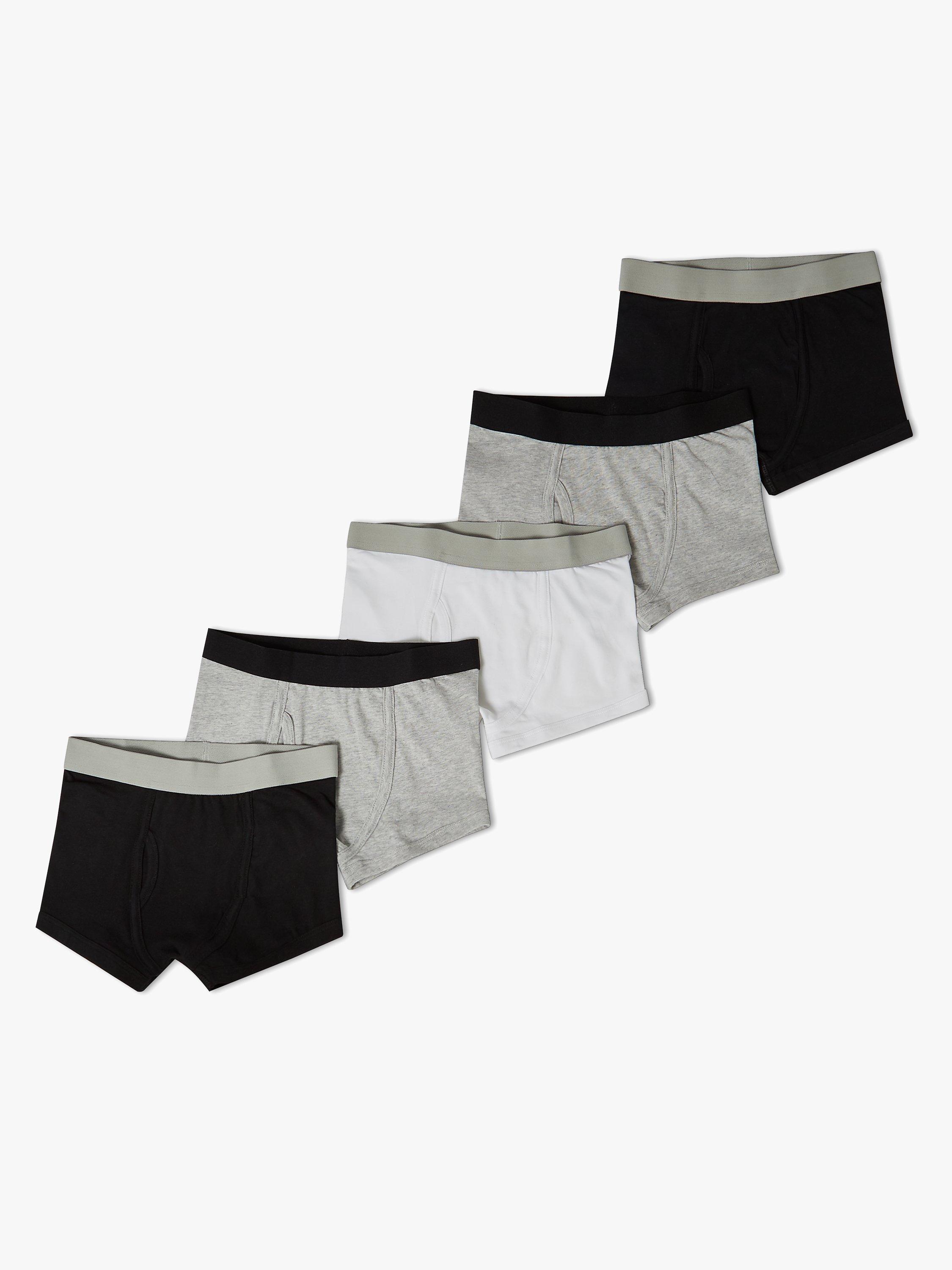 John Lewis Kids' Trunks, Pack of 5, Black/Grey, 2 years