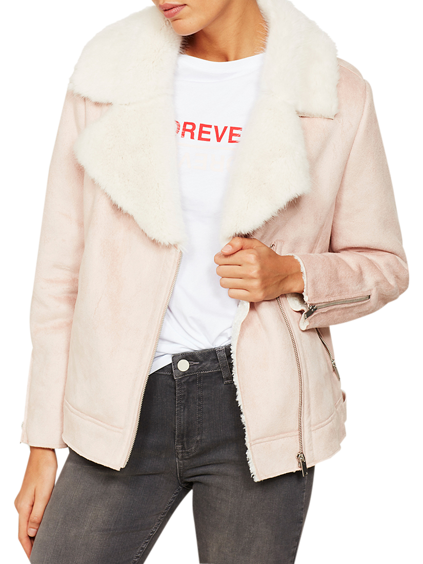Mint Velvet Faux Fur Aviator Jacket, Light Pink