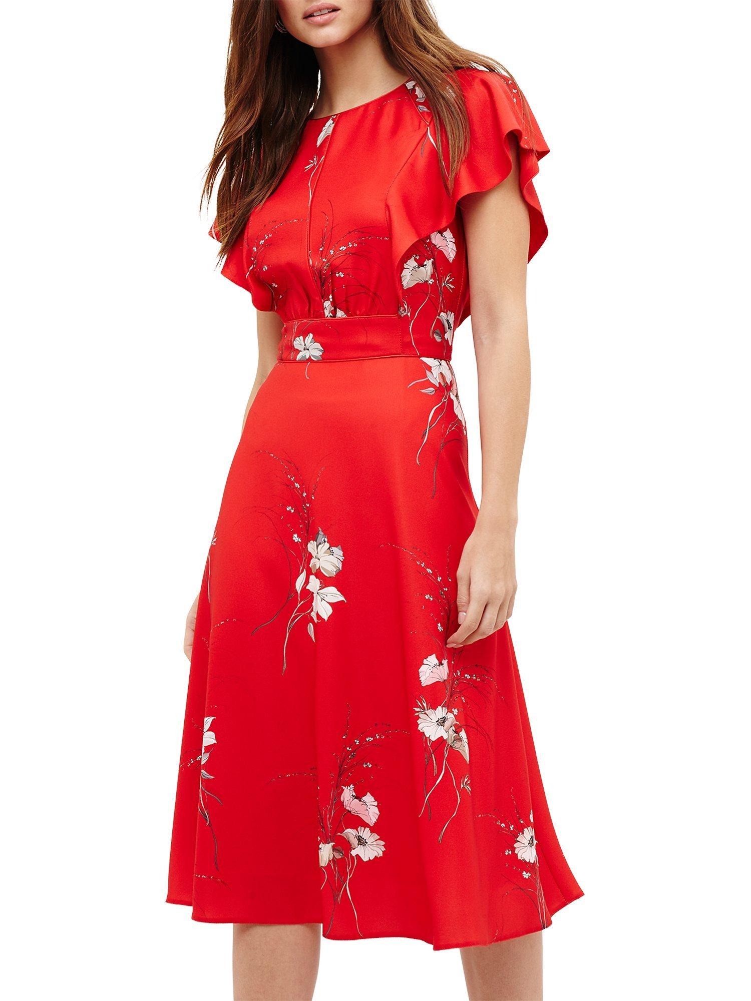 Phase Eight Beatrix Floral Printed Dress, Cream/Red