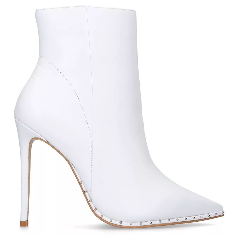 Carvela Spectacle Stiletto Heeled Pointed Toe Ankle Boots White Leather