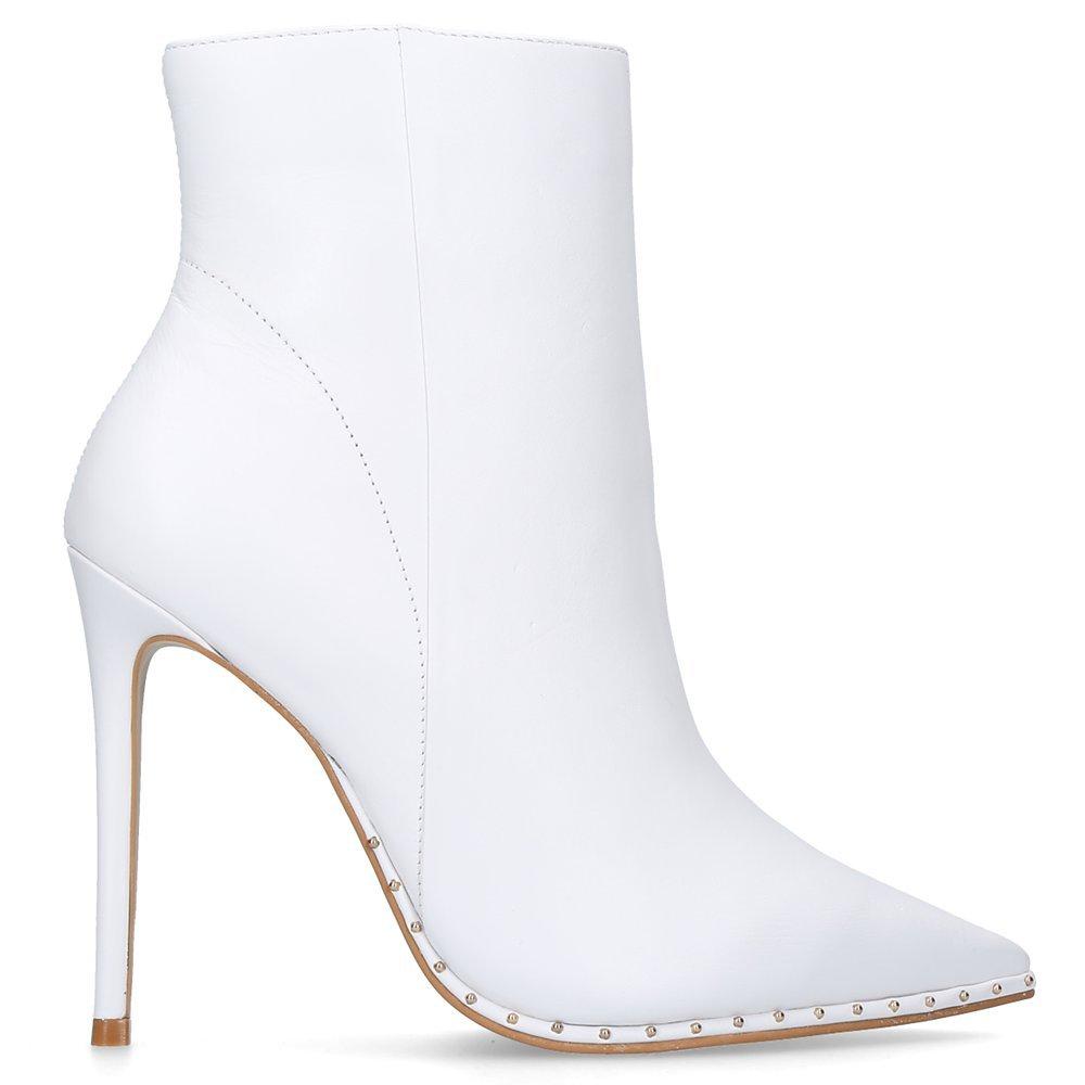 Carvela Spectacle Stiletto Heeled Pointed Toe Ankle Boots White Leather