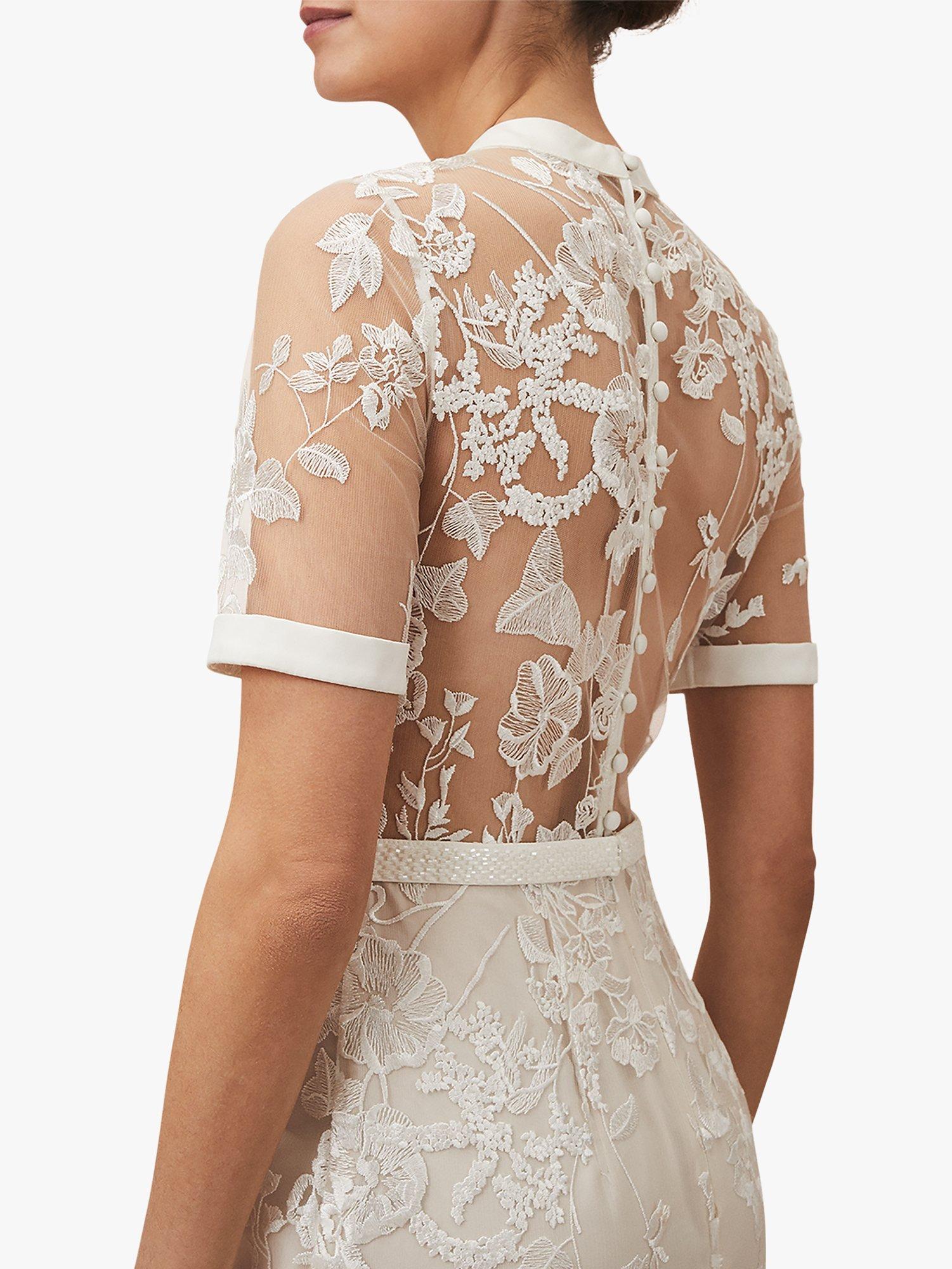Product image 6 of 8, which shows Phase Eight Poppy Embroidered Wedding Dress, Pearl, 6