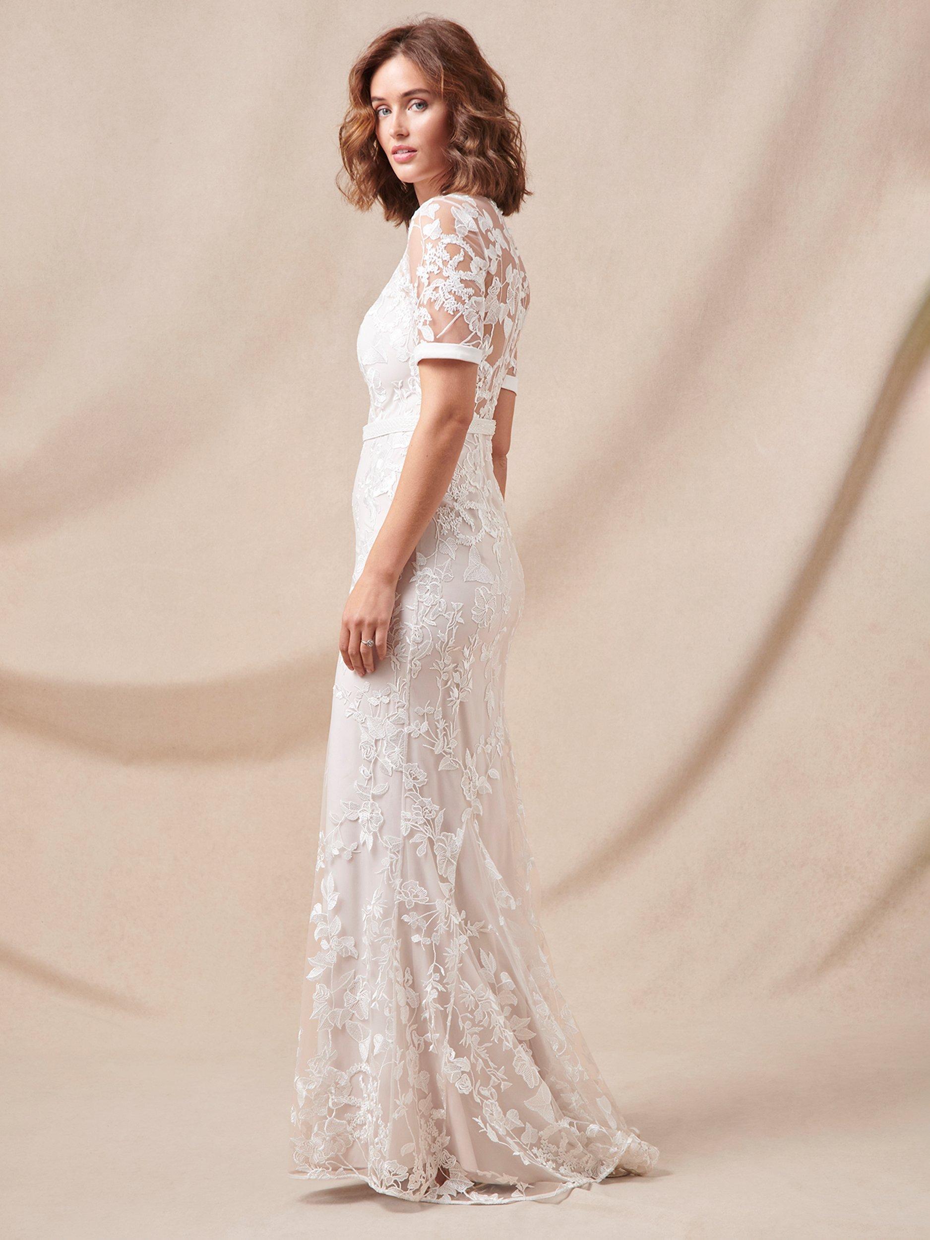 Product image 8 of 8, which shows Phase Eight Poppy Embroidered Wedding Dress, Pearl, 6