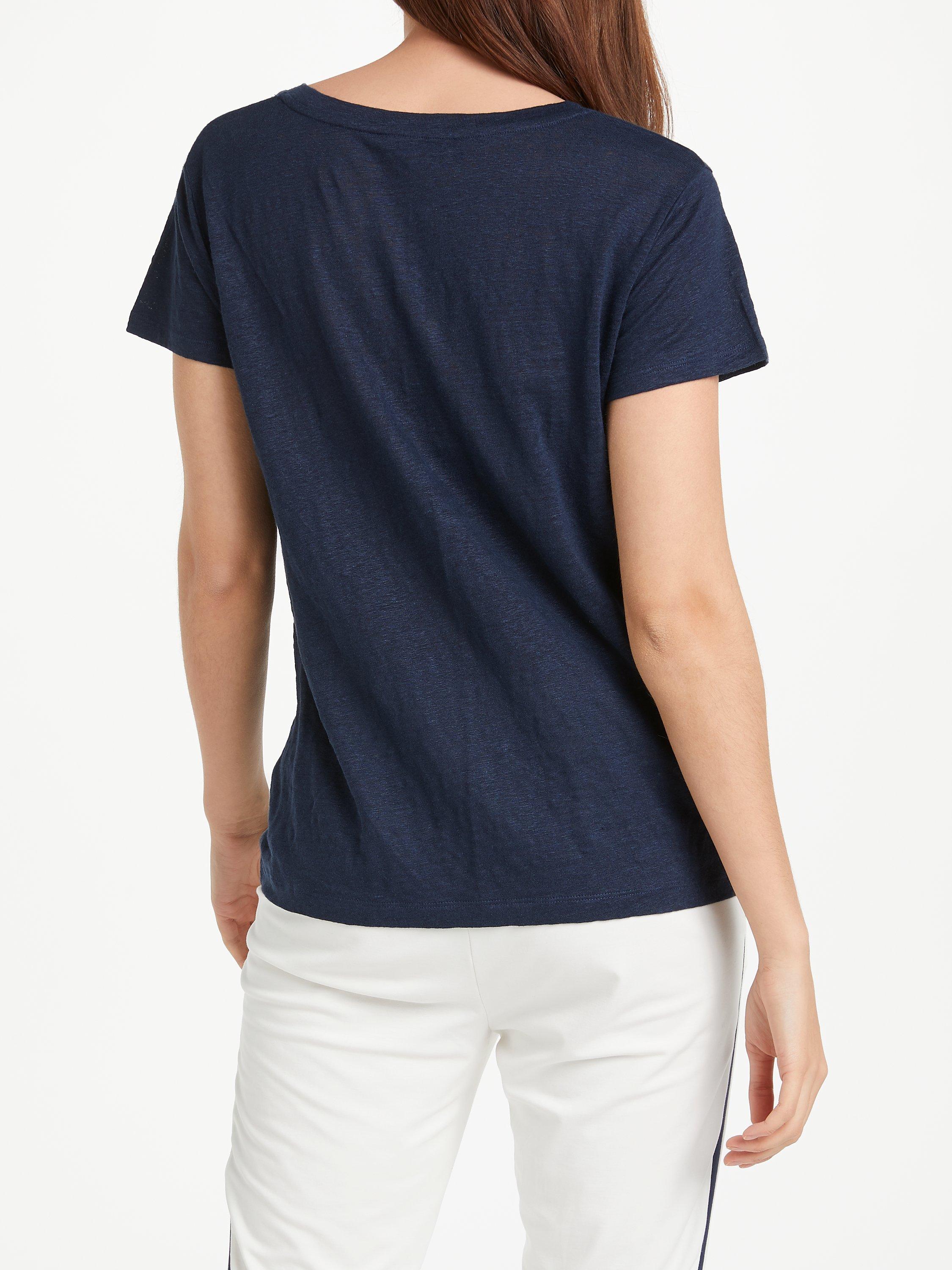 Product image 2 of 5, which shows Winser London Pure Linen T-Shirt Top, Midnight Navy, XS