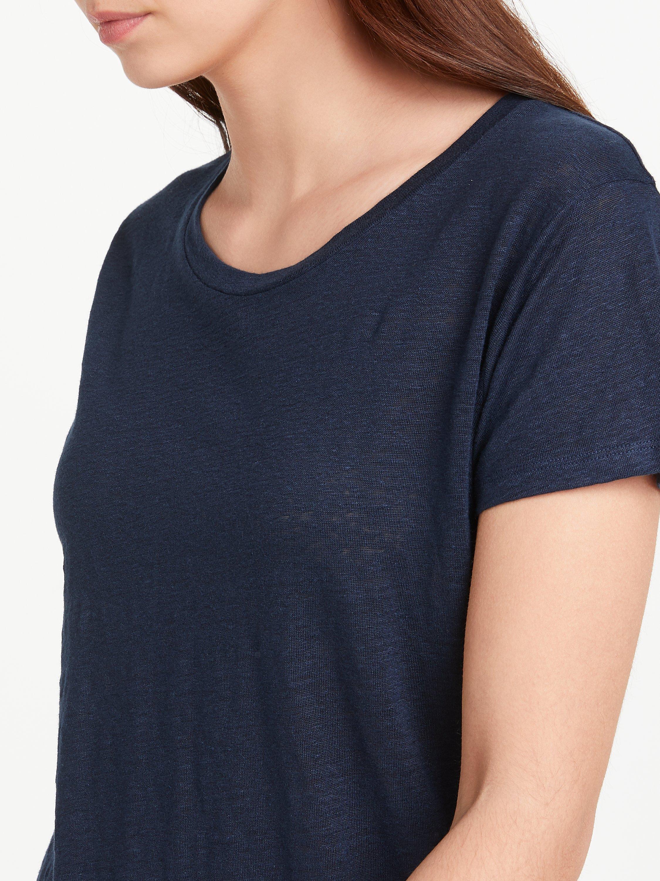 Product image 4 of 5, which shows Winser London Pure Linen T-Shirt Top, Midnight Navy, XS
