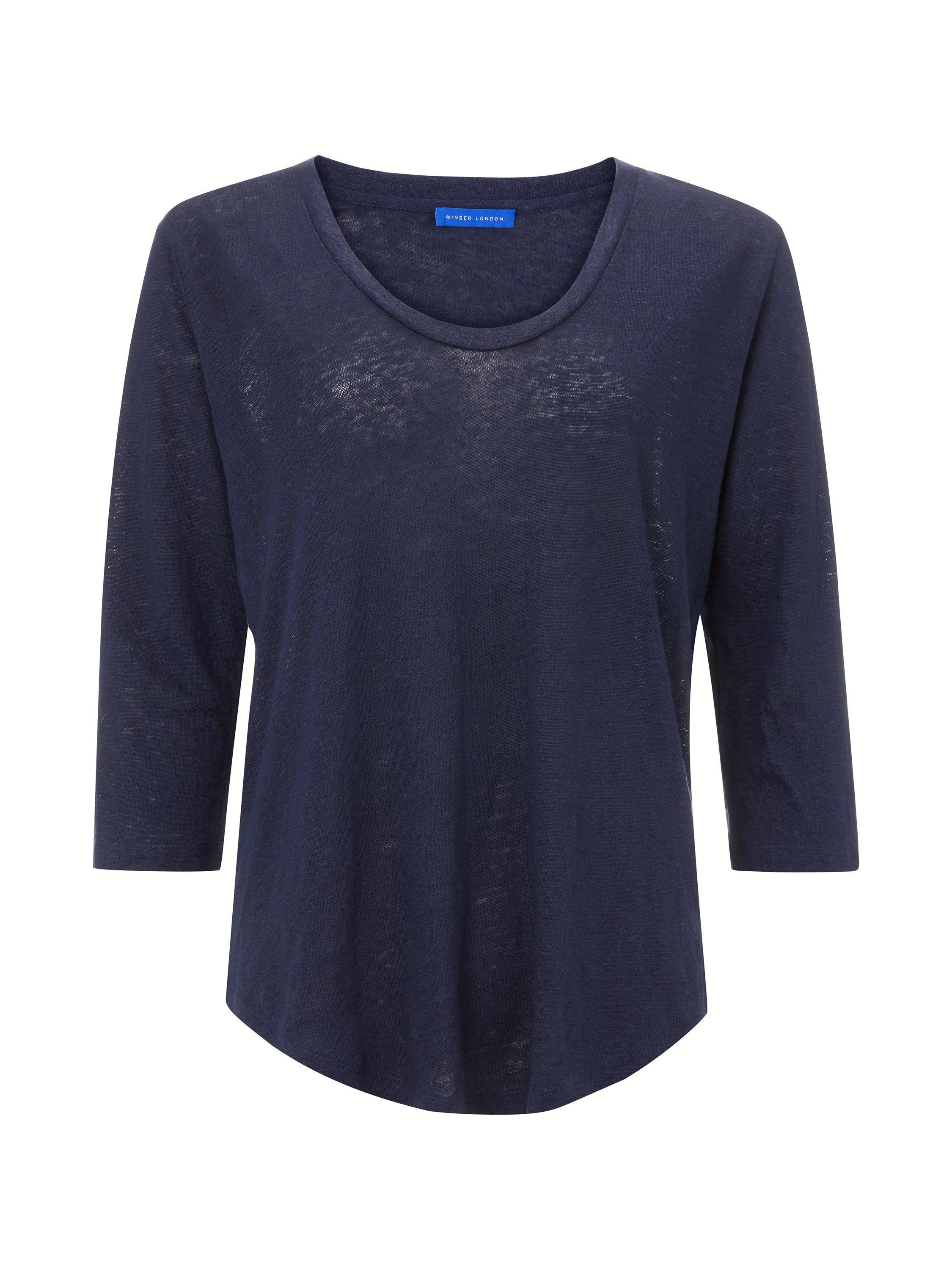 Product image 4 of 6, which shows Winser London Pure Linen Tunic Top, Midnight Navy, XS