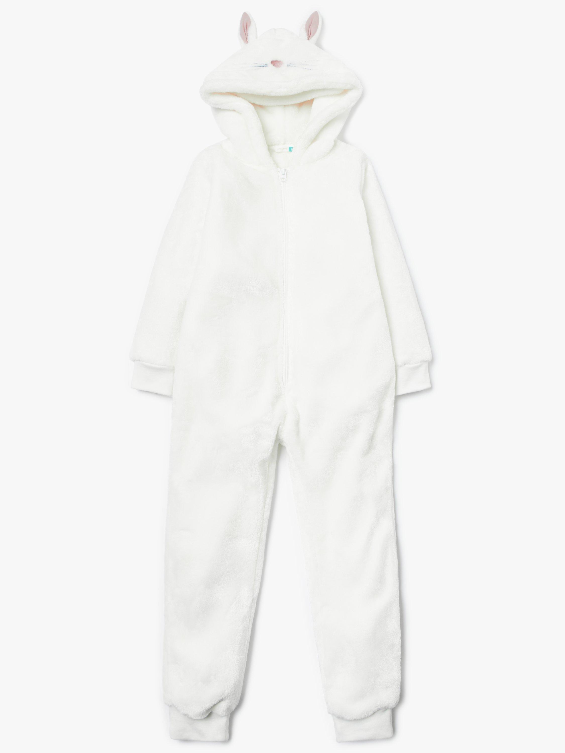 John Lewis Partners Girls Bunny Fleece Onesie White