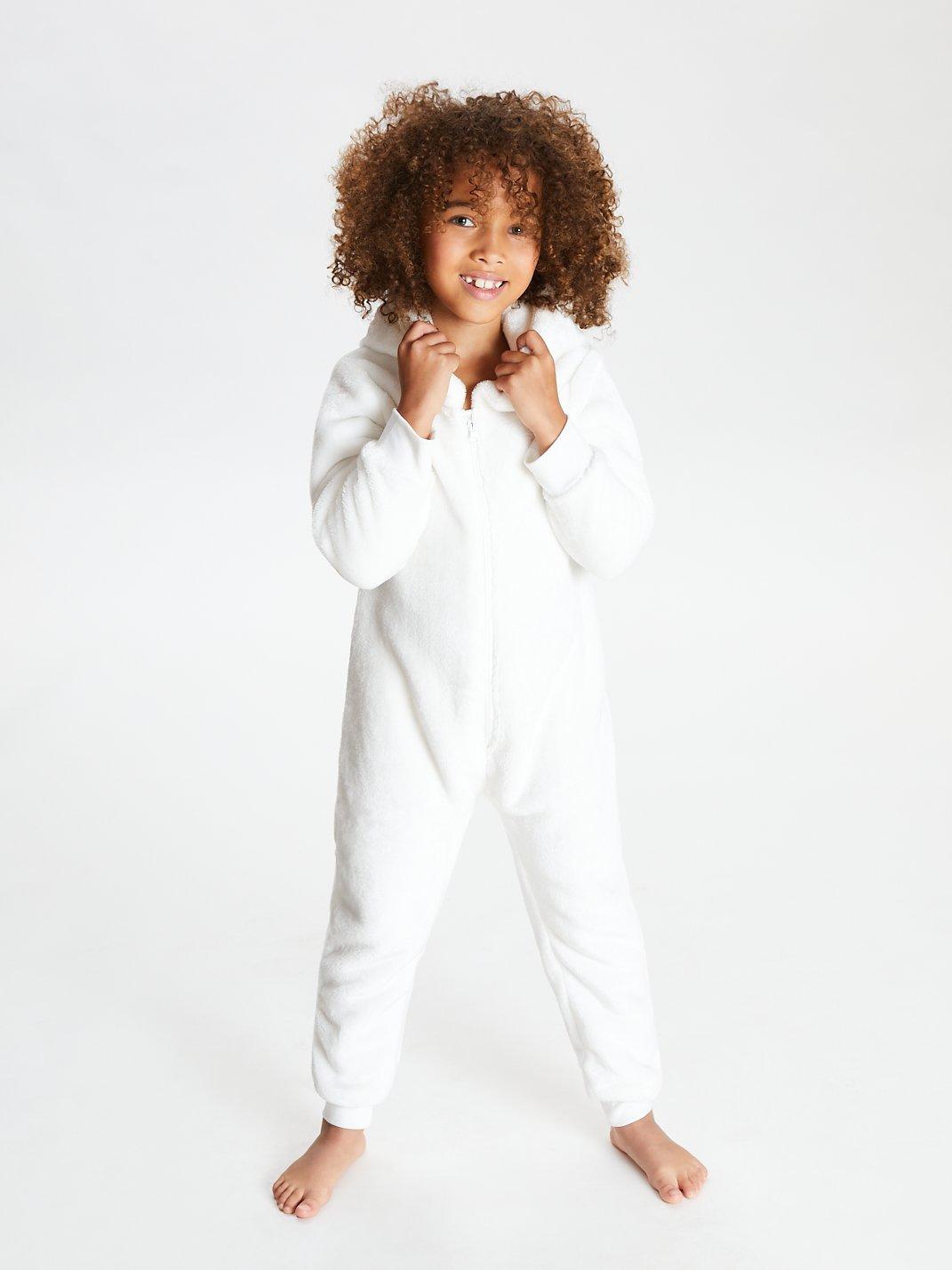 John Lewis Partners Girls Bunny Fleece Onesie White