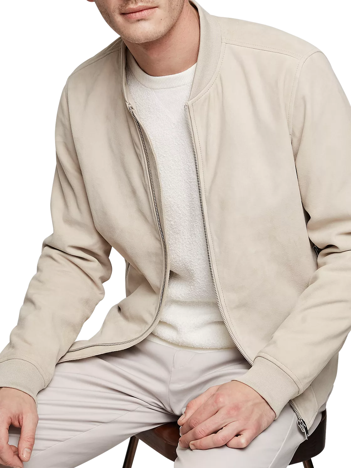 Reiss Venice Suede Bomber Jacket Stone