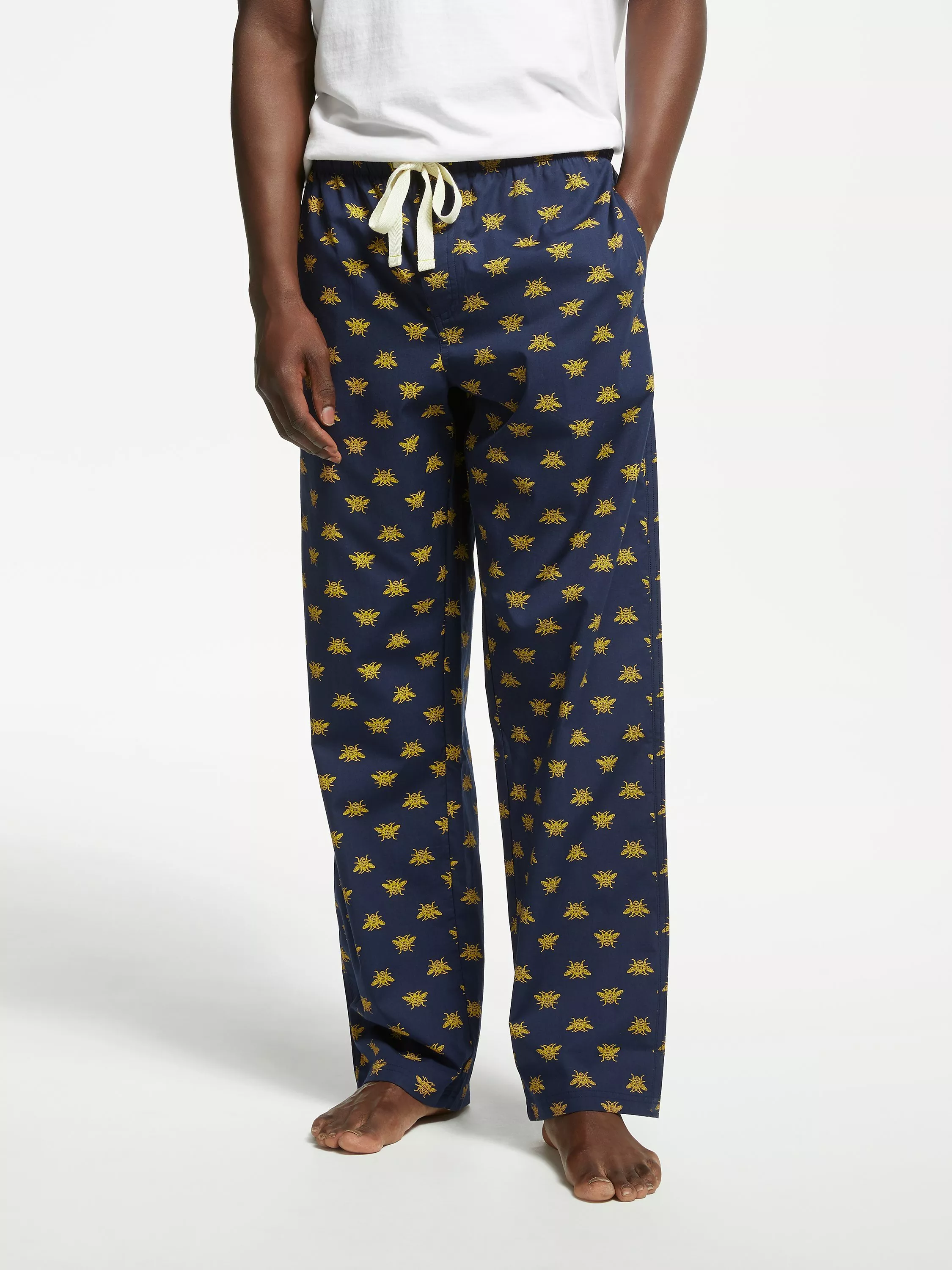 John Lewis Partners Bee Print Pyjama Bottoms Navy Yellow