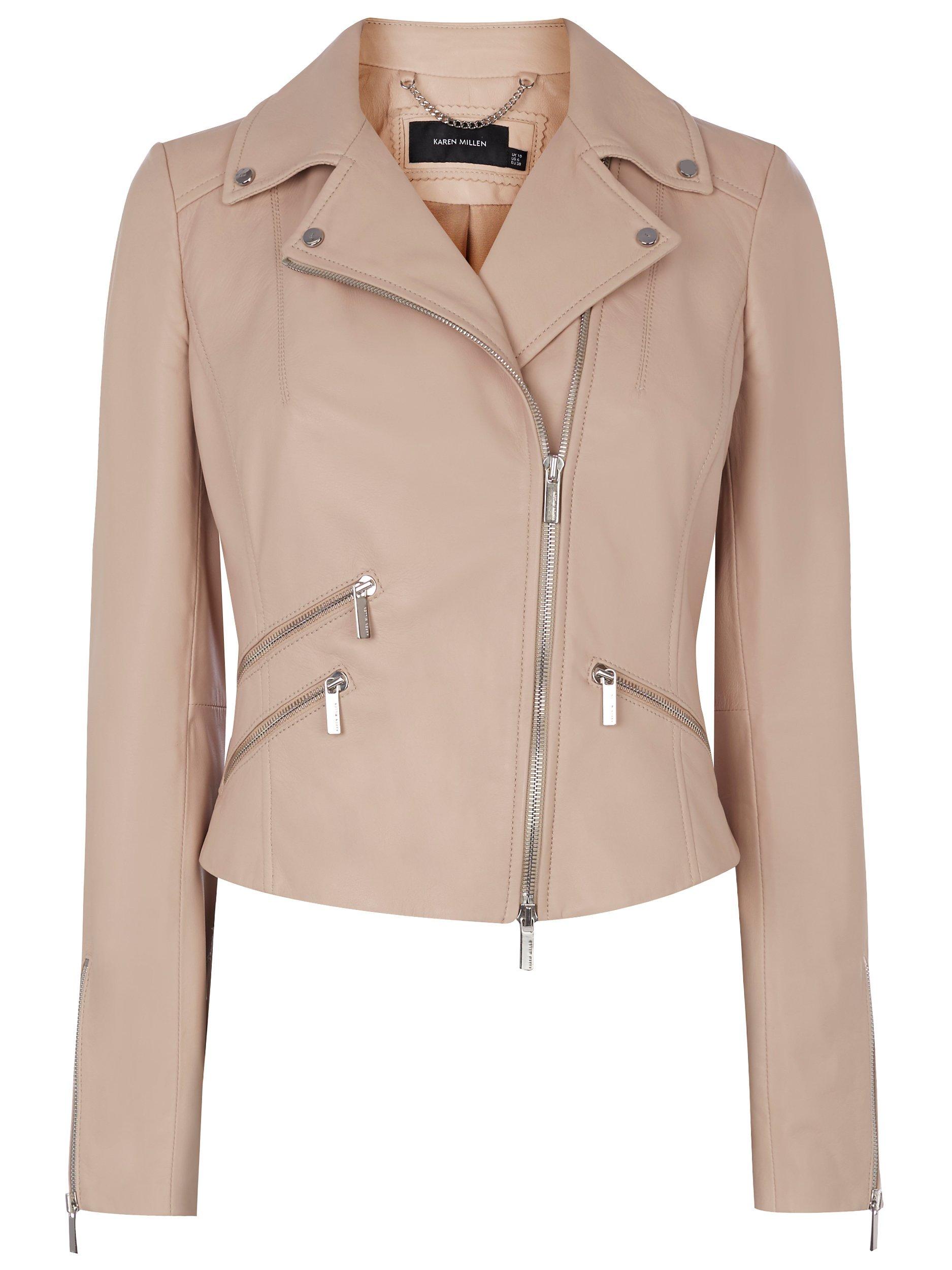 Karen Millen Leather Biker Jacket Pale Pink