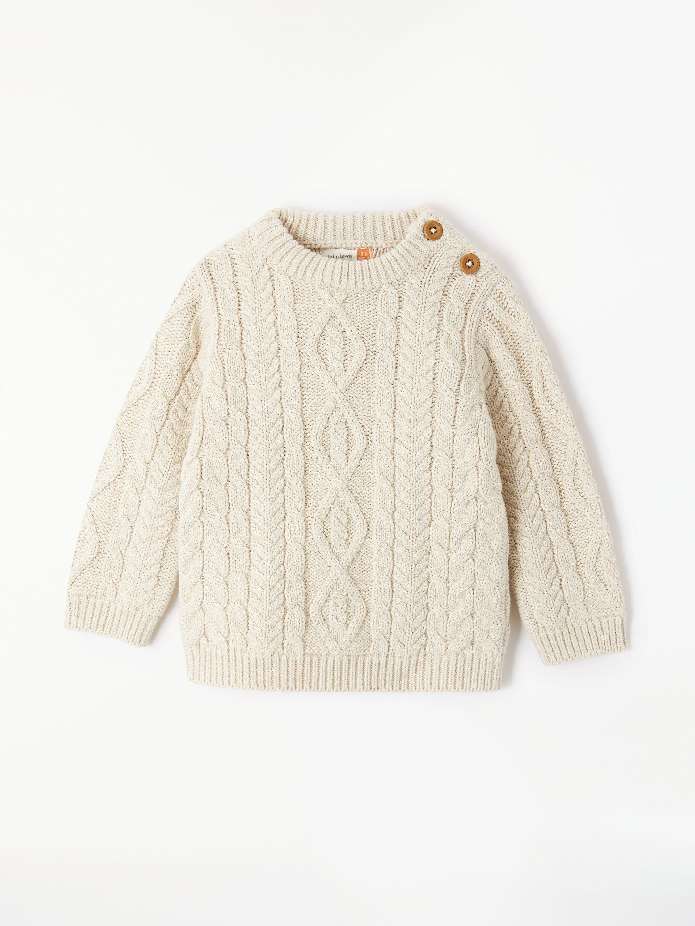 John Lewis & Partners Baby Textured Aran Jumper, Cream