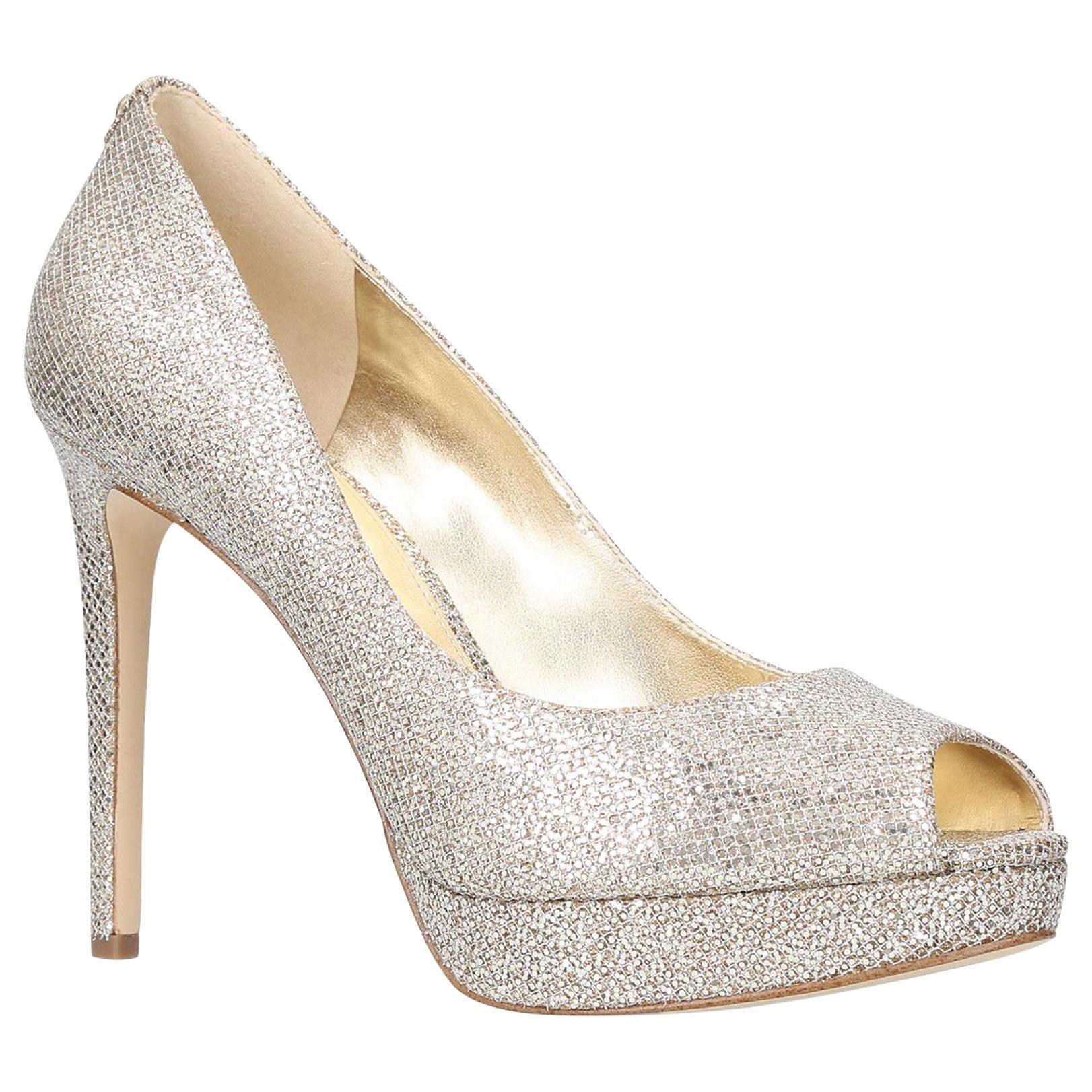 MICHAEL Michael Kors Erika Peep Toe Stiletto Heel Sandals, Silver Comb