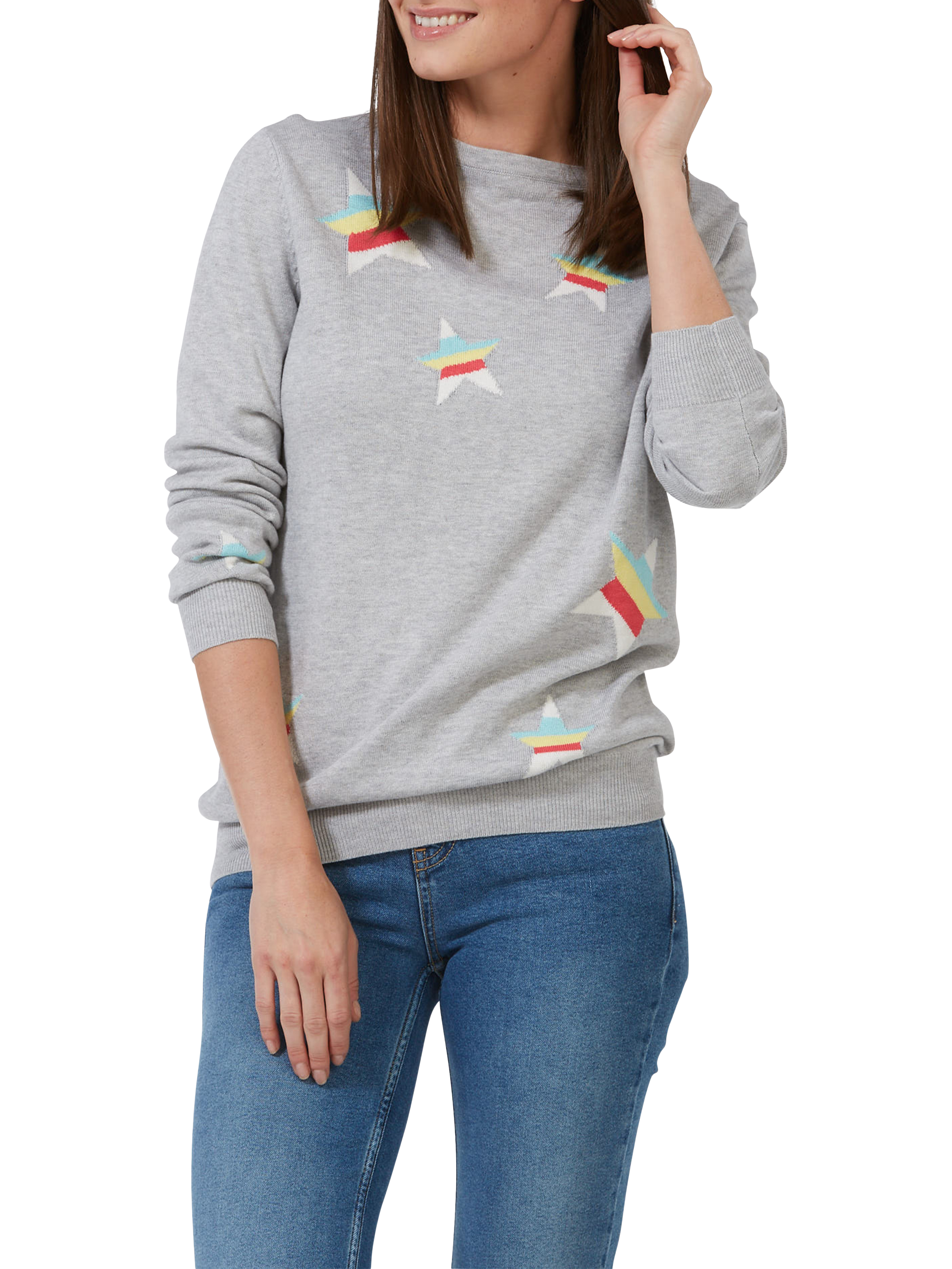Sugarhill Brighton Rita Stripe Star Jumper, Grey/Multi