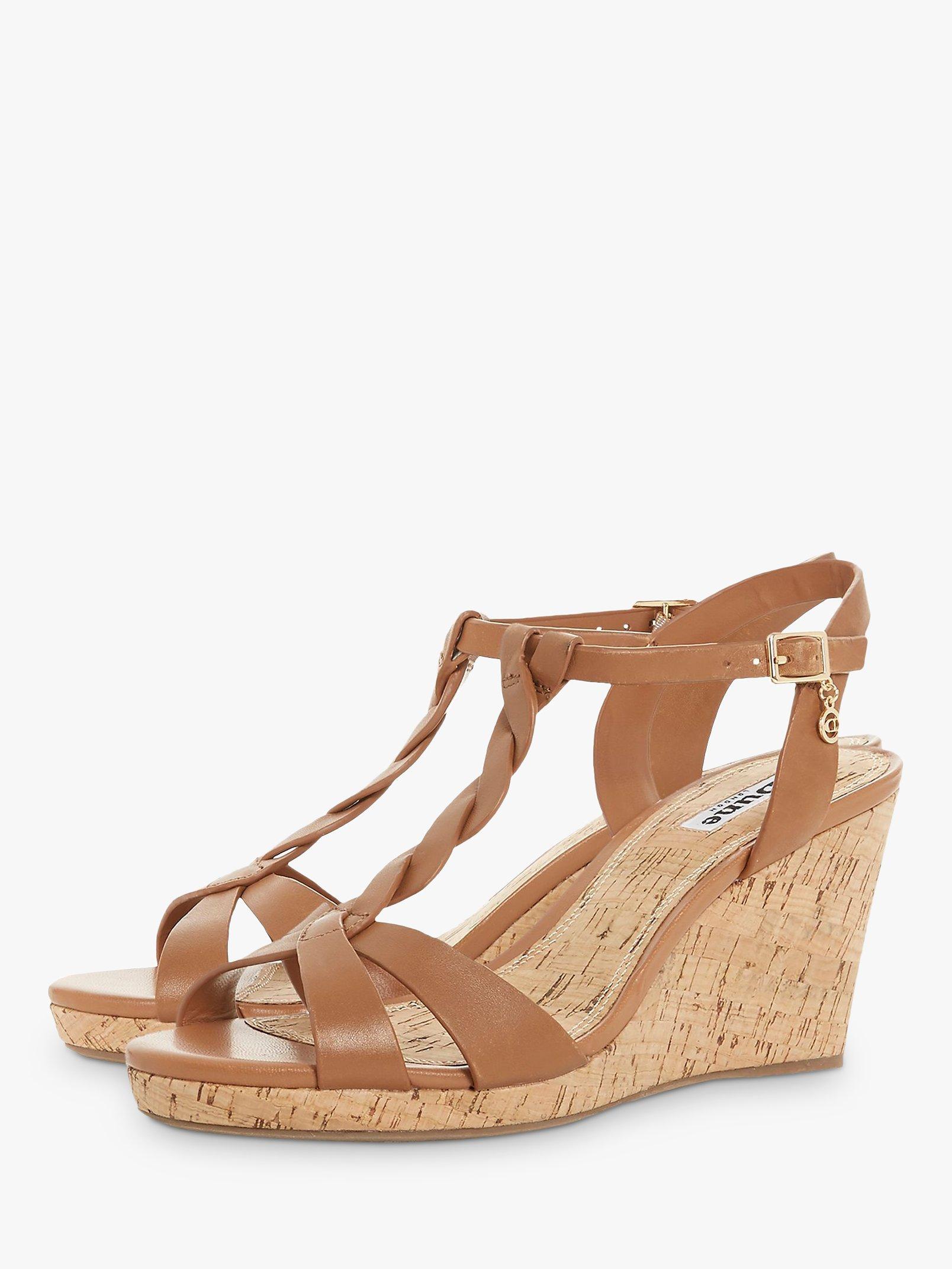 Product image 6 of 7, which shows Dune Koala Leather Wedge Heel Sandals, Tan, 3