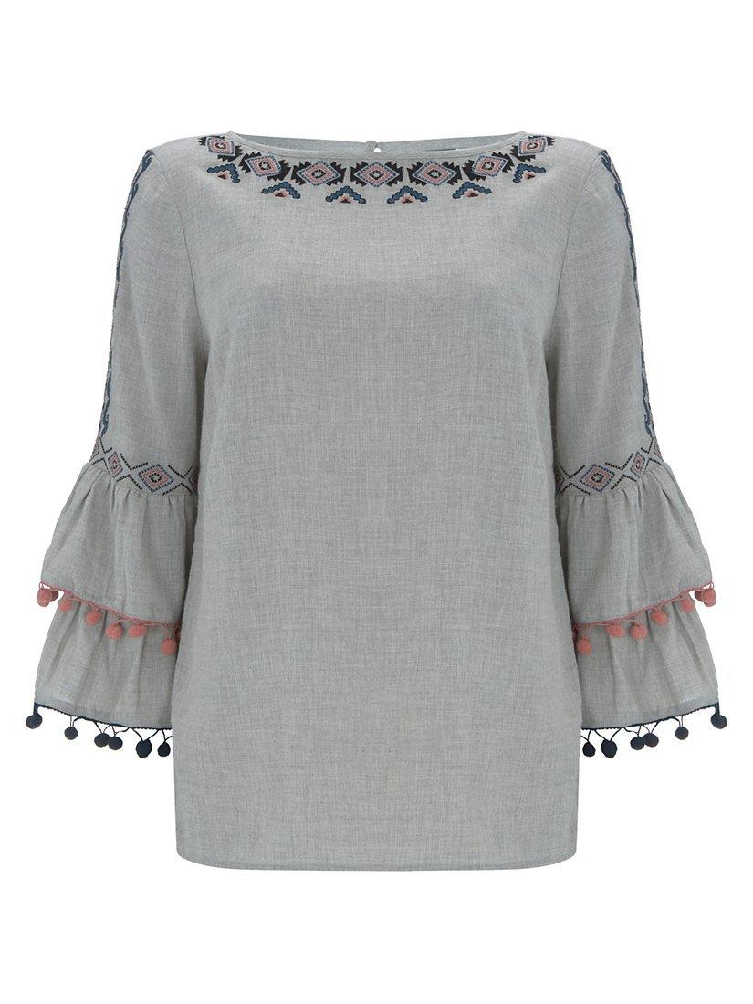 Mint Velvet Pom Pom Top, Light Grey