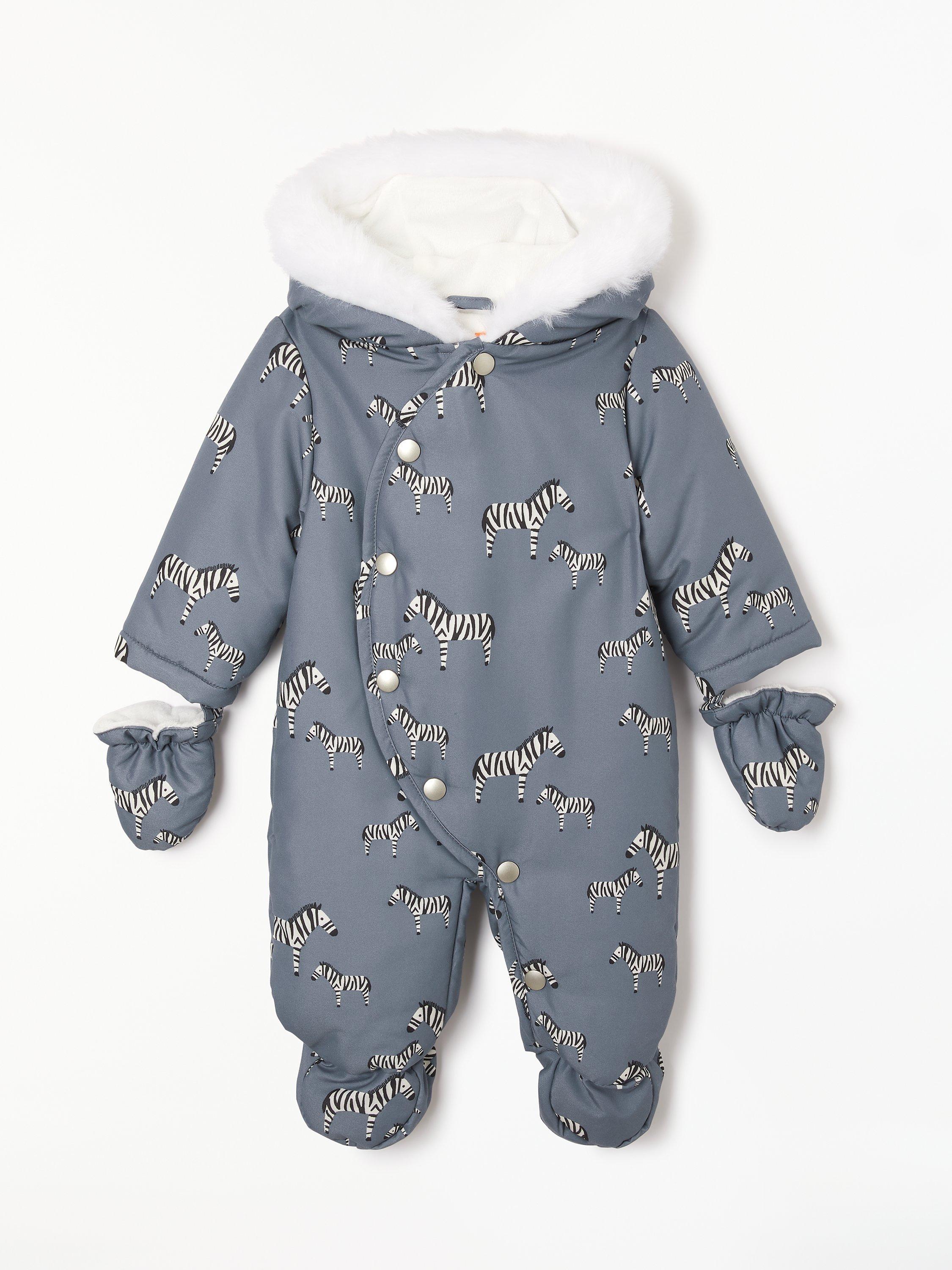 John Lewis & Partners Baby Zebra Snowsuit, Grey