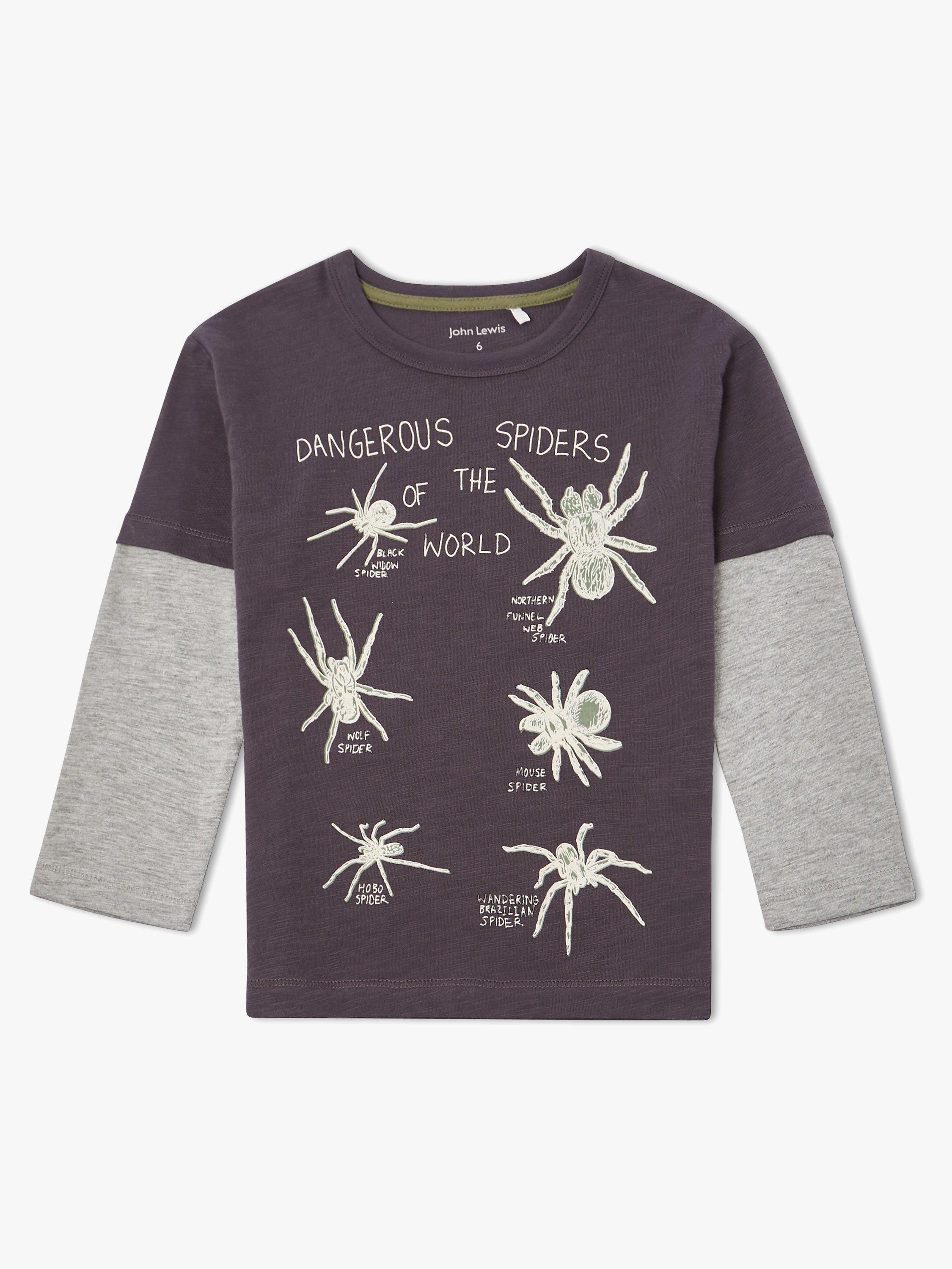 John Lewis & Partners Boys' Spider Glow In The Dark T-Shirt, Grey