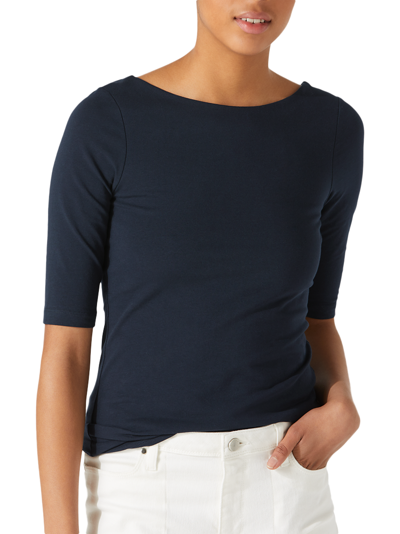 Jigsaw Double Front Ballet Neck T-Shirt, Navy