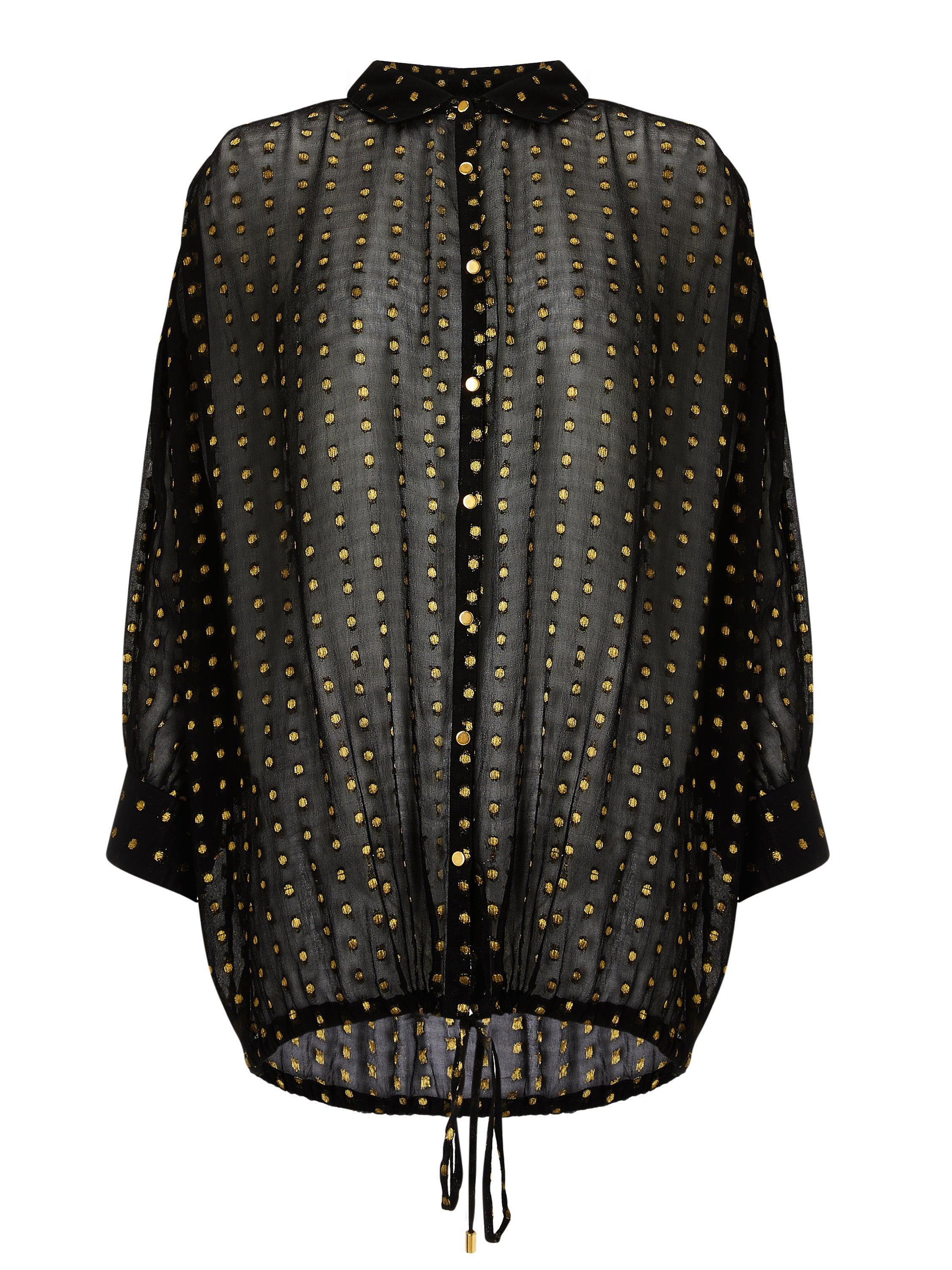 AND/OR Suki Lurex Dot Sheer Blouse, Black/Gold
