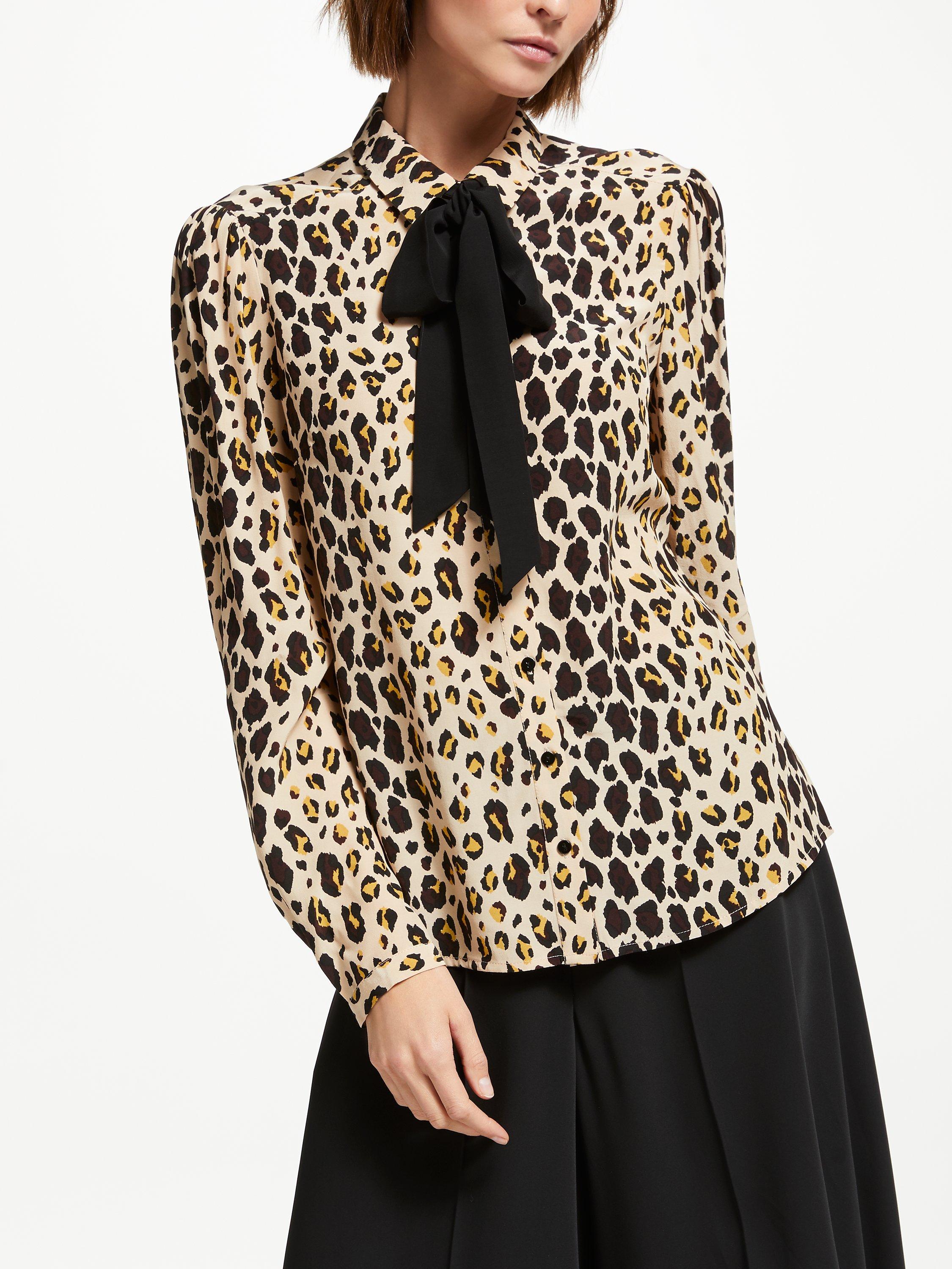 Somerset by Alice Temperley Leopard Print Tie Neck Blouse, Multi
