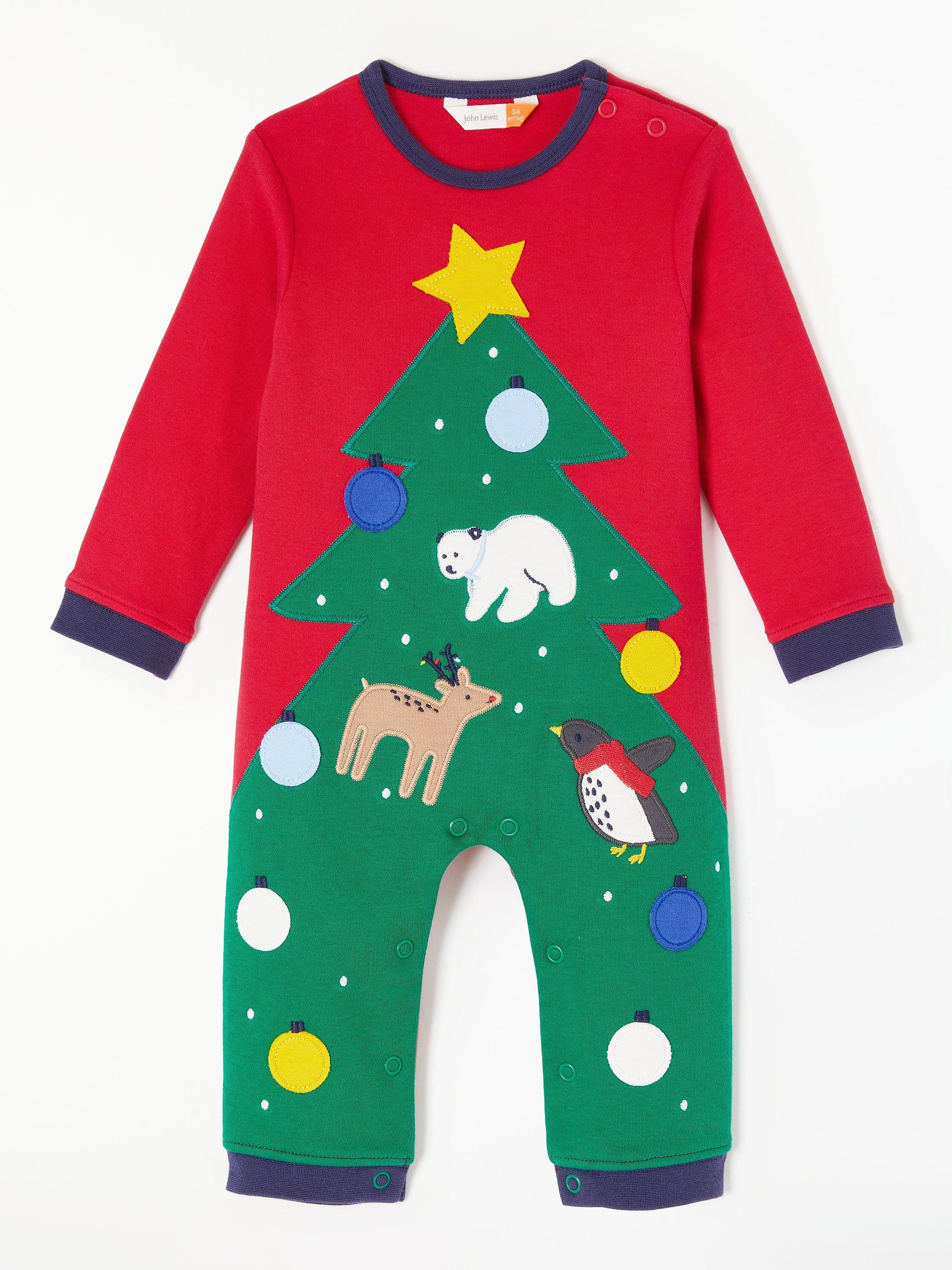 John Lewis Baby Christmas Tree Romper, Red/Green