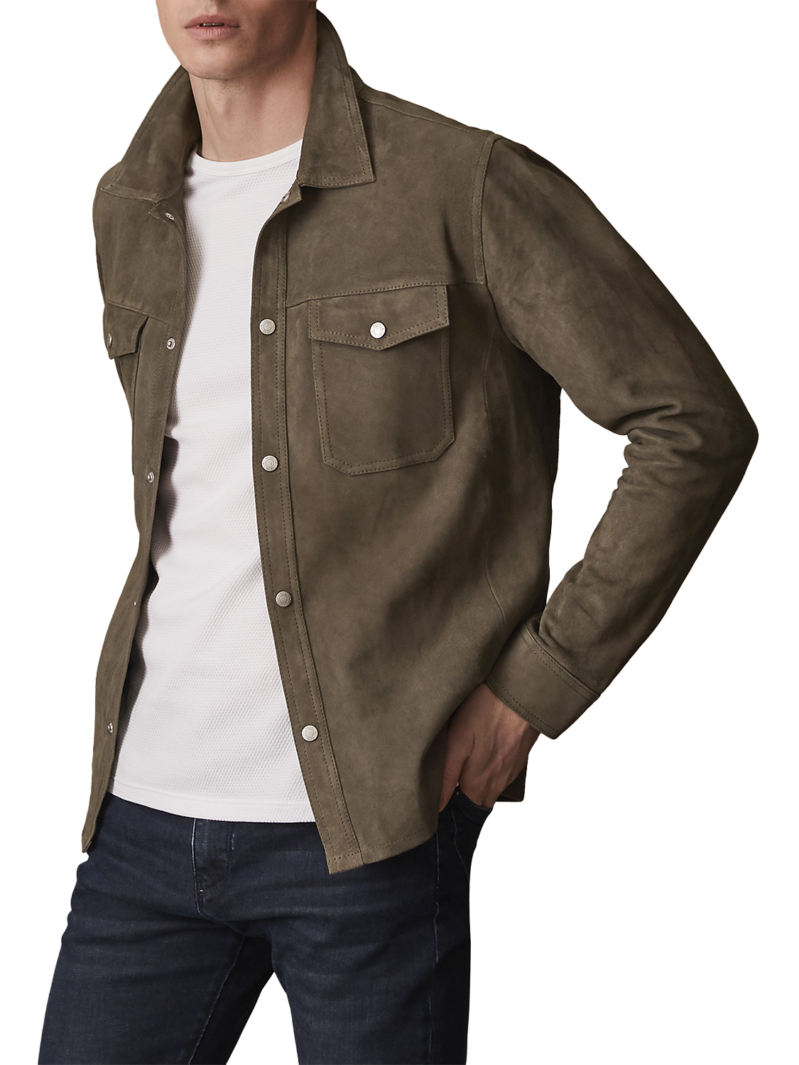 Reiss Mick Suede Overshirt Jacket, Grey
