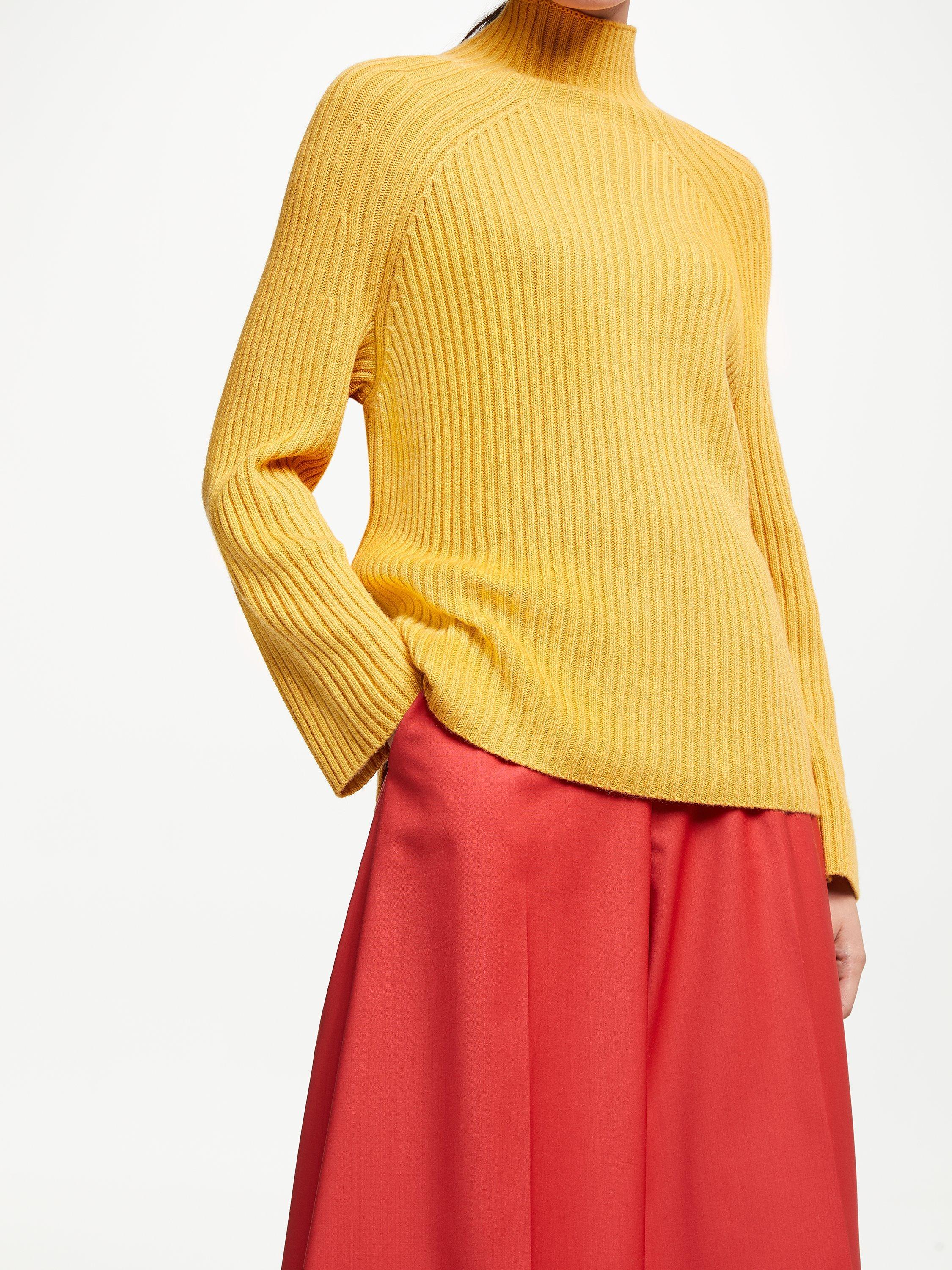 John Lewis & Partners Rib Funnel Neck Sweater, Mustard