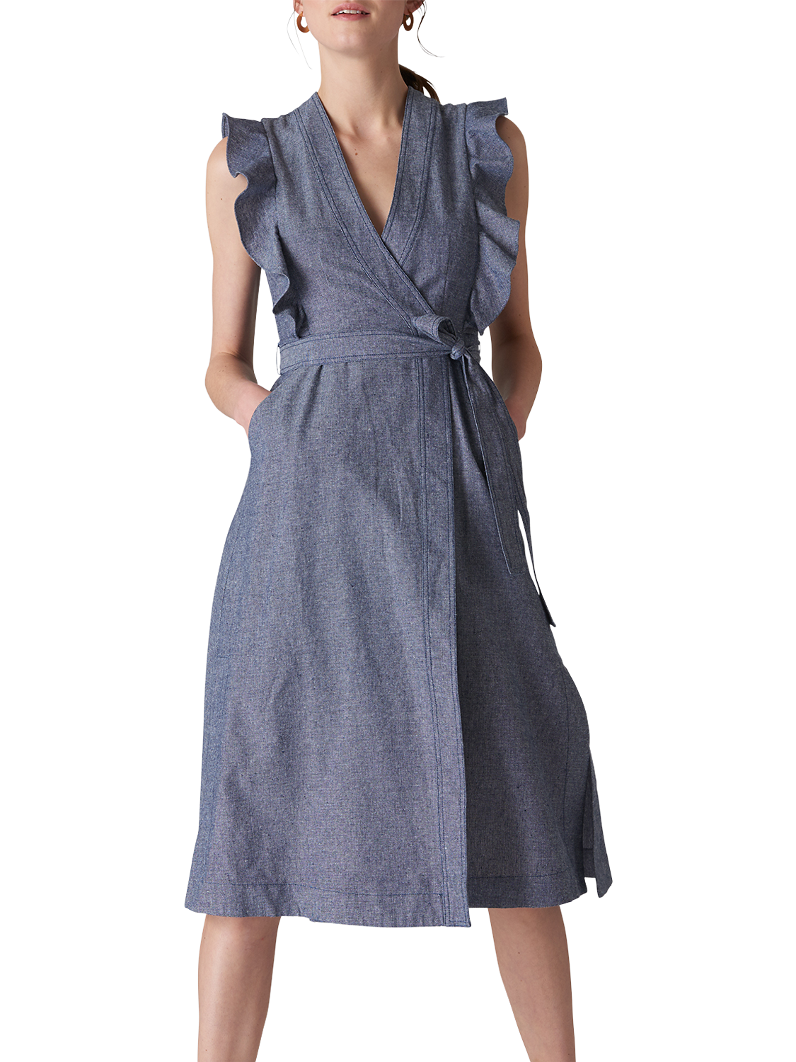 Whistles Misha Chambray Wrap Dress, Denim