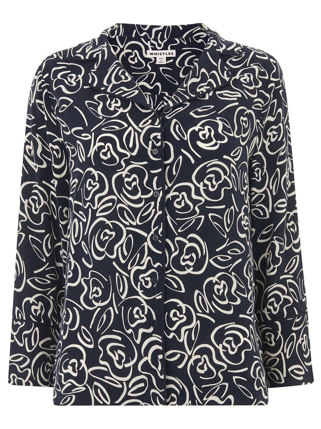 Product image 3 of 3, which shows Whistles Rose Print Shirt, Black/Multi, XS