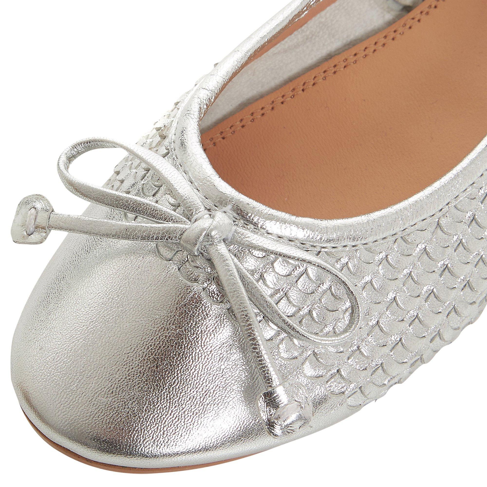 Dune Hennah Woven Ballet Pumps Silver Leather