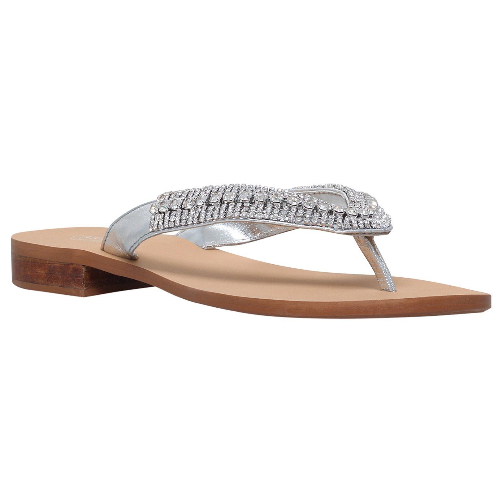 Carvela Breanne 2 Embellished Flat Sandals Silver Leather