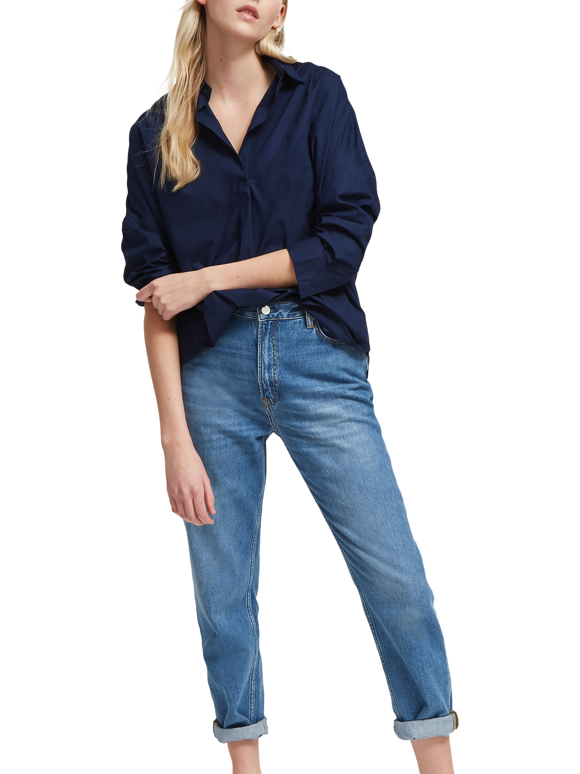 Product image 1 of 5, which shows French Connection Rhodes Poplin Shirt, Indigo, S
