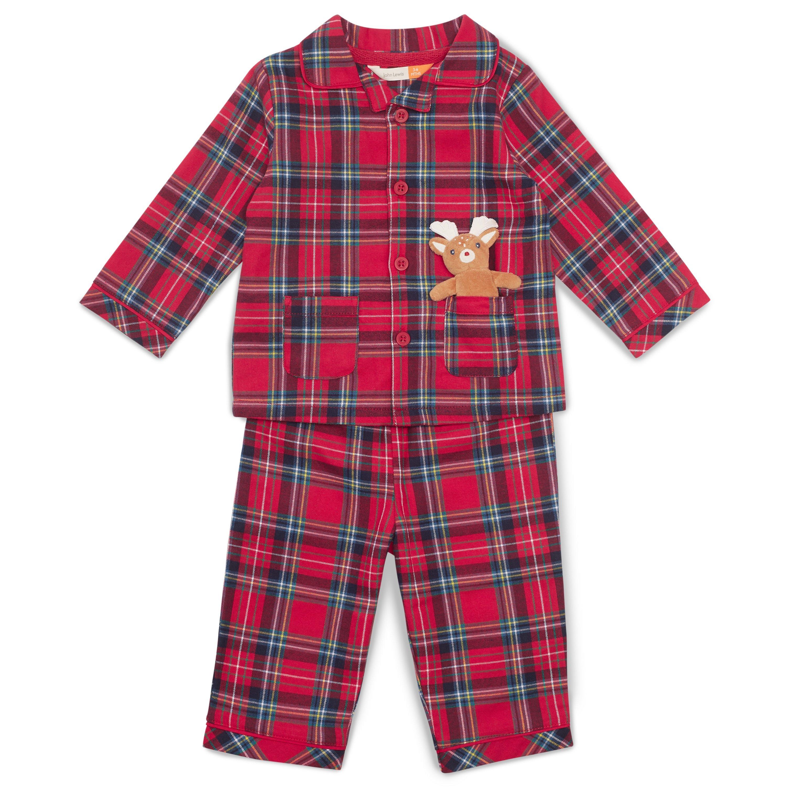 John Lewis Partners Baby Christmas Tartan Woven Pyjamas Red Multi